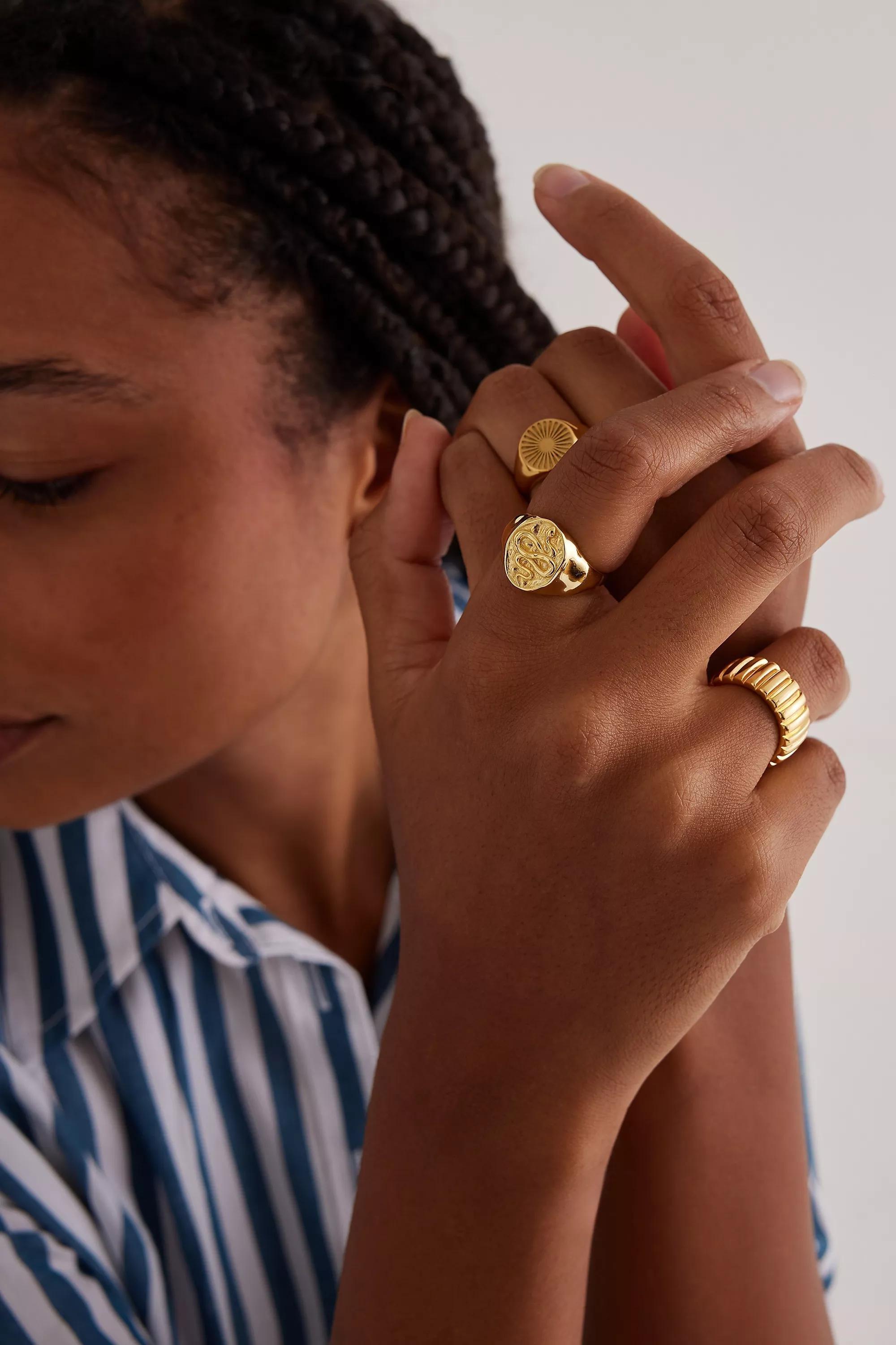 Gold-Plated Snake Signet Ring, Gold, A501_0070, large image number 0