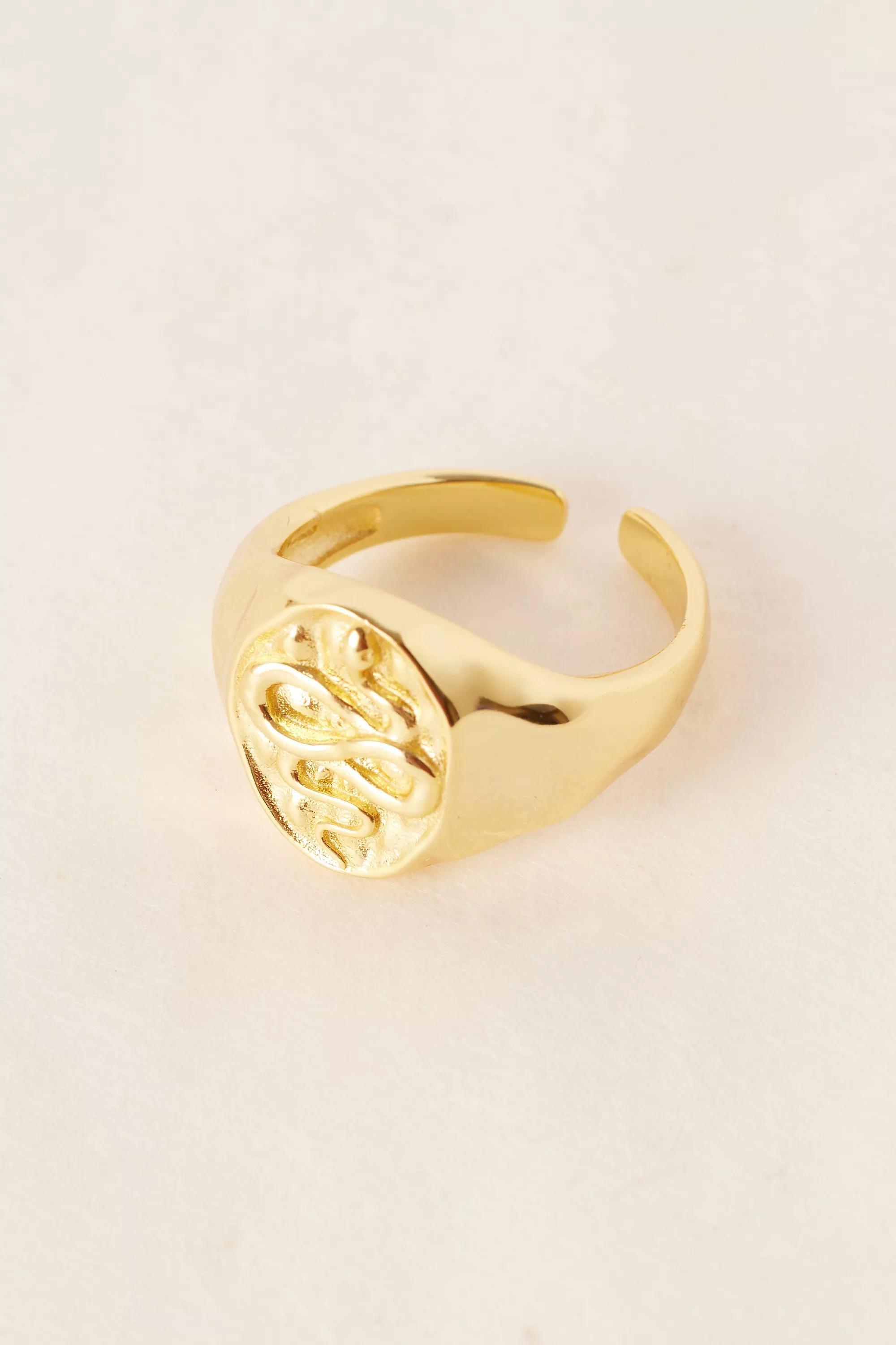 Gold-Plated Snake Signet Ring, Gold, A501_0070, large image number 1