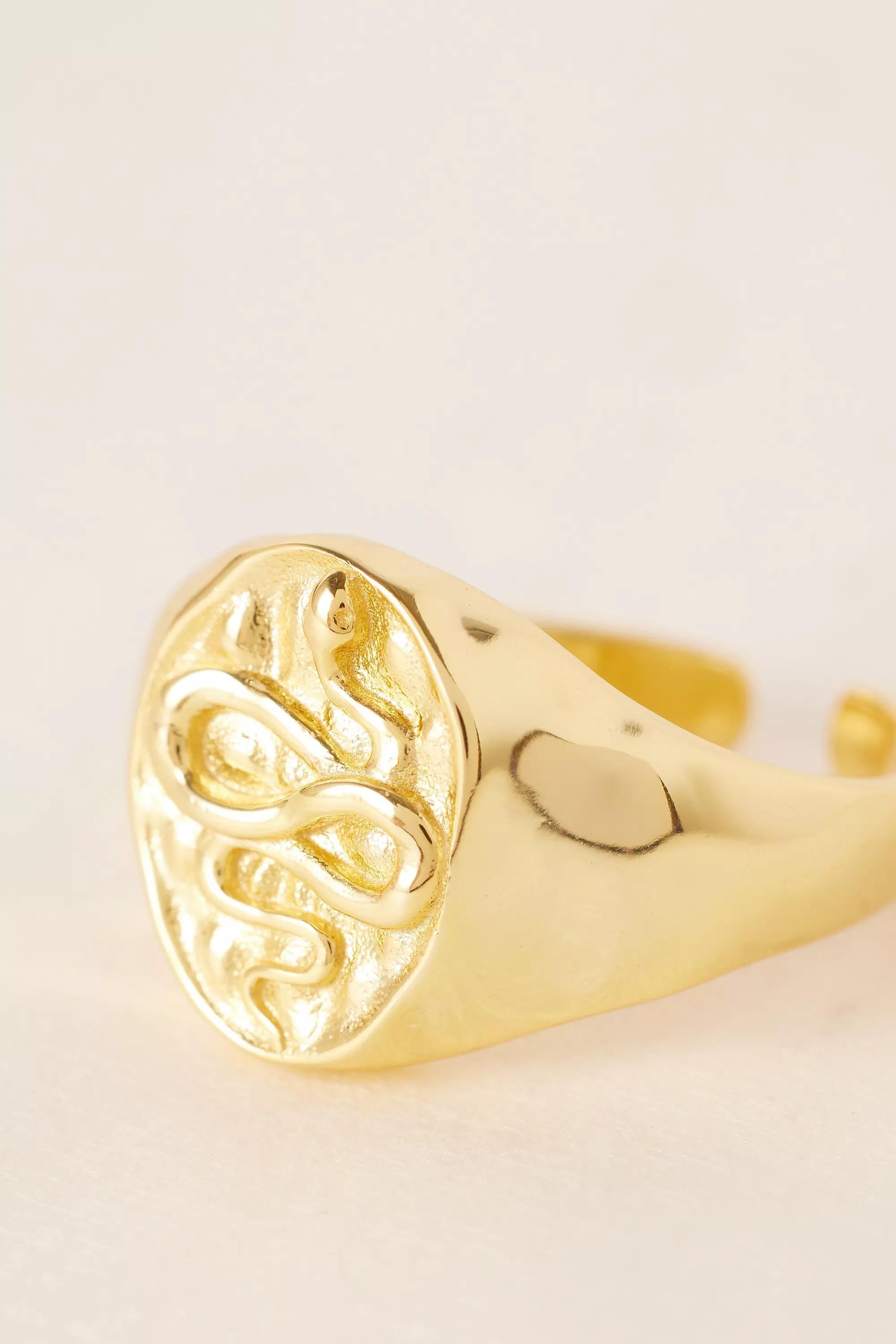 Gold-Plated Snake Signet Ring, Gold, A501_0070, large image number 4