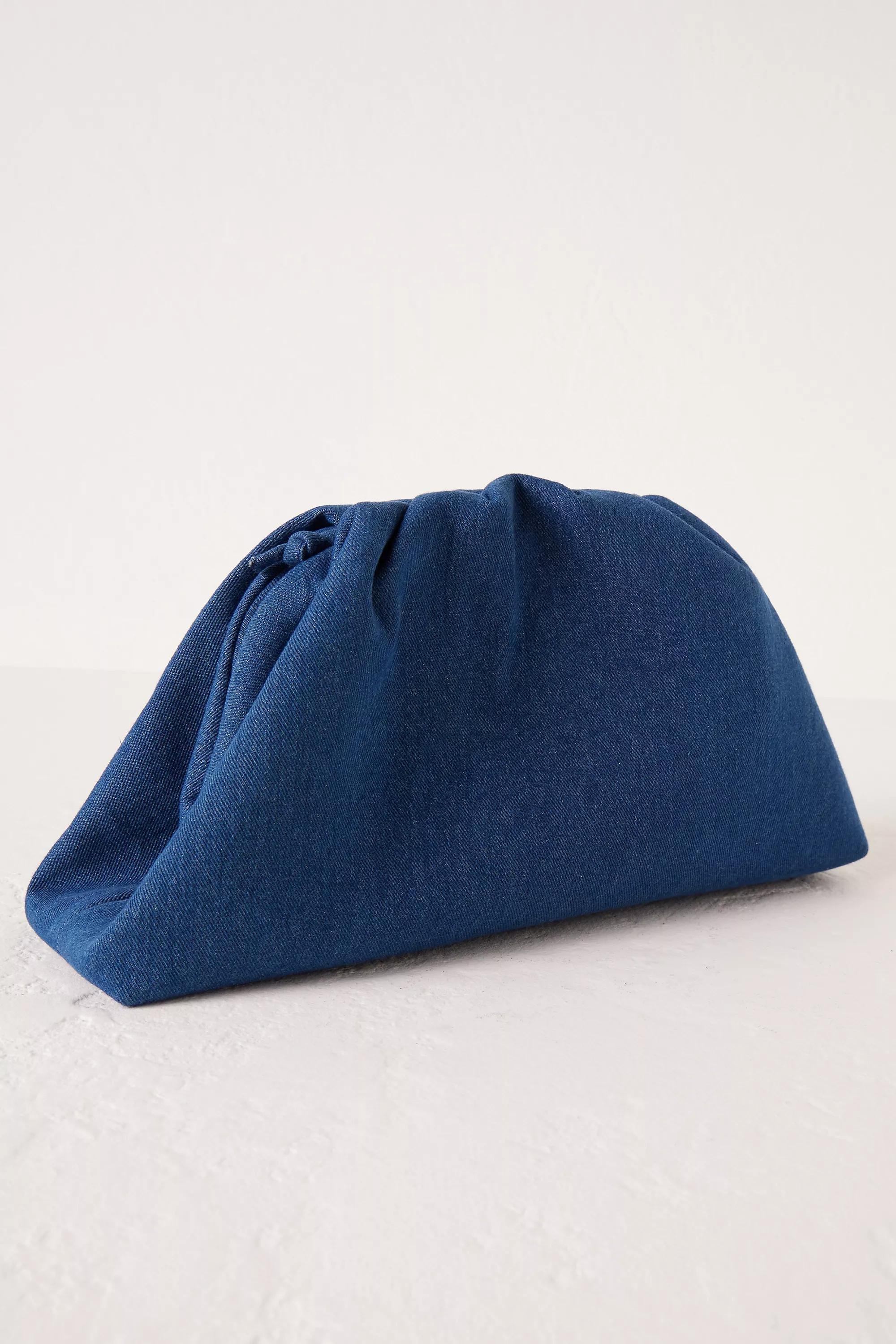 Medium Blue Oversized Denim Strap Clutch Bag, Denim, , large image number 1