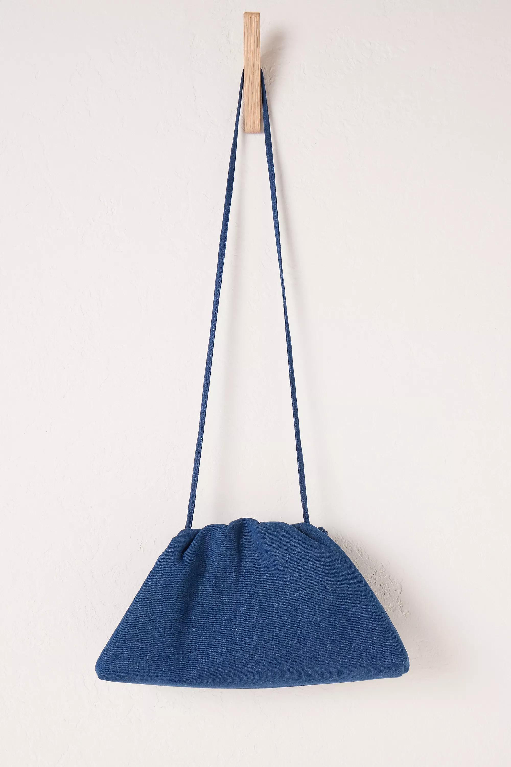 Medium Blue Oversized Denim Strap Clutch Bag, Denim, , large image number 4