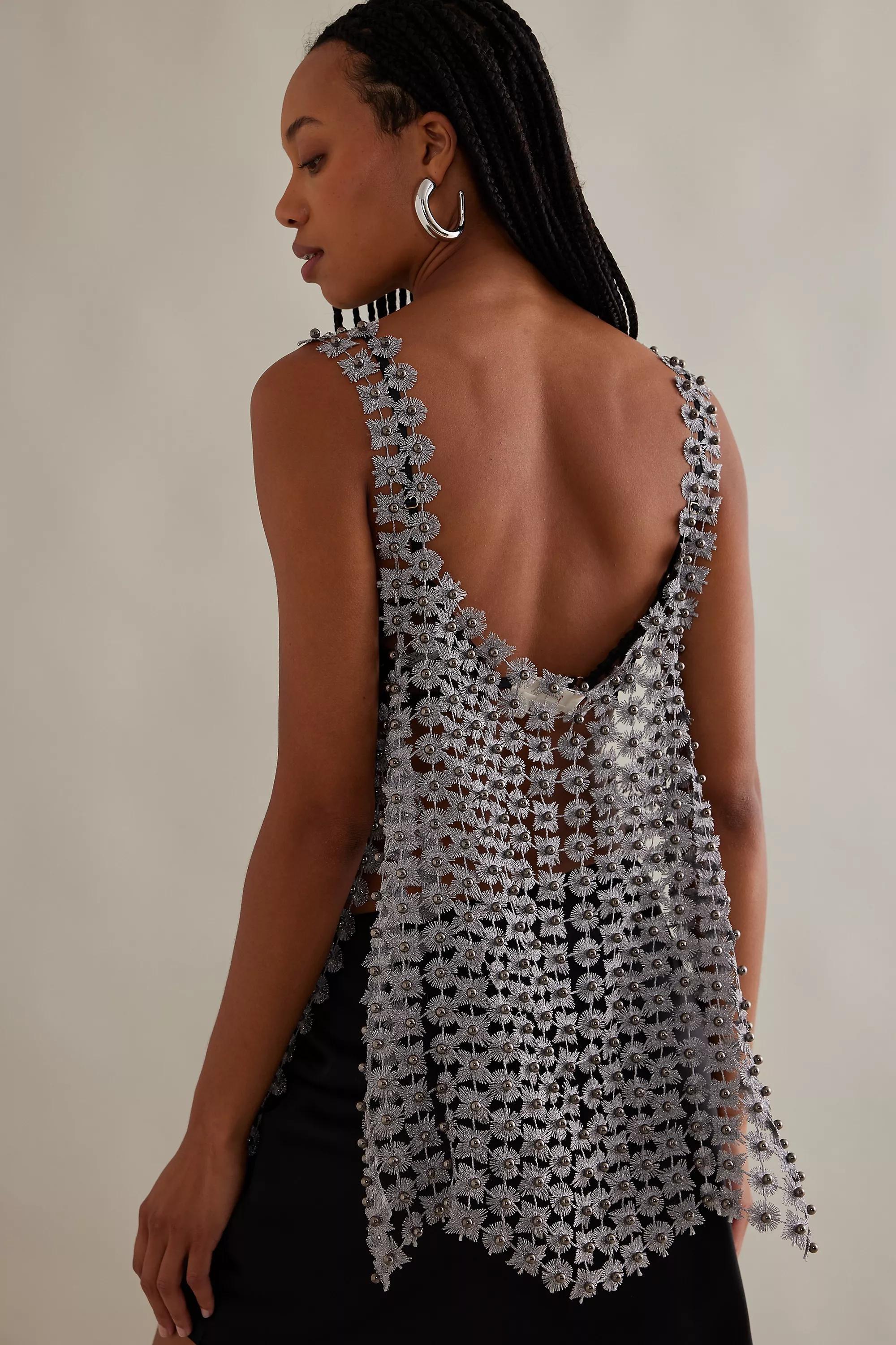 Slouchy Beaded Tunic Vest Top, Grey, , large image number 1