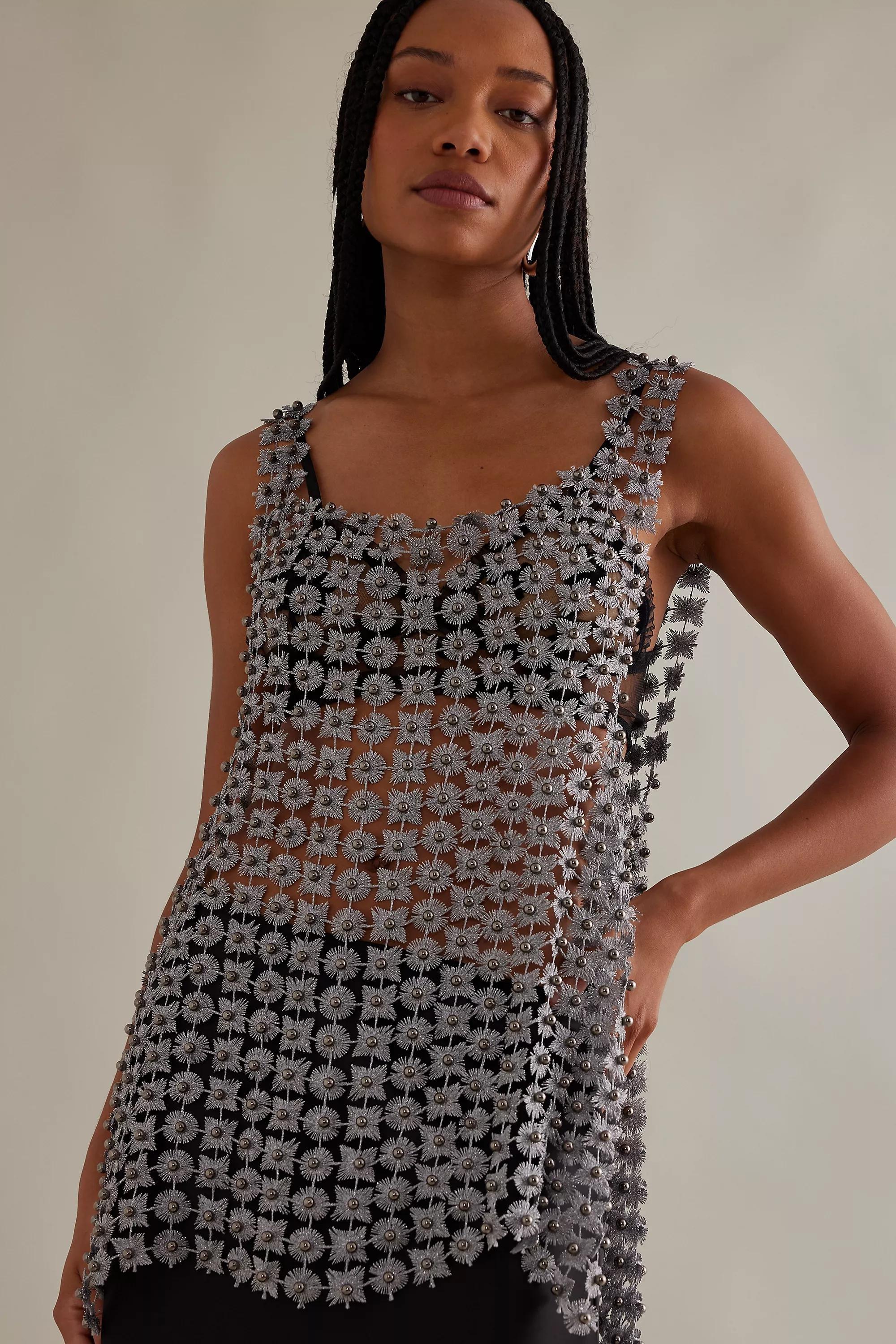 Slouchy Beaded Tunic Vest Top, Grey, , large image number 4