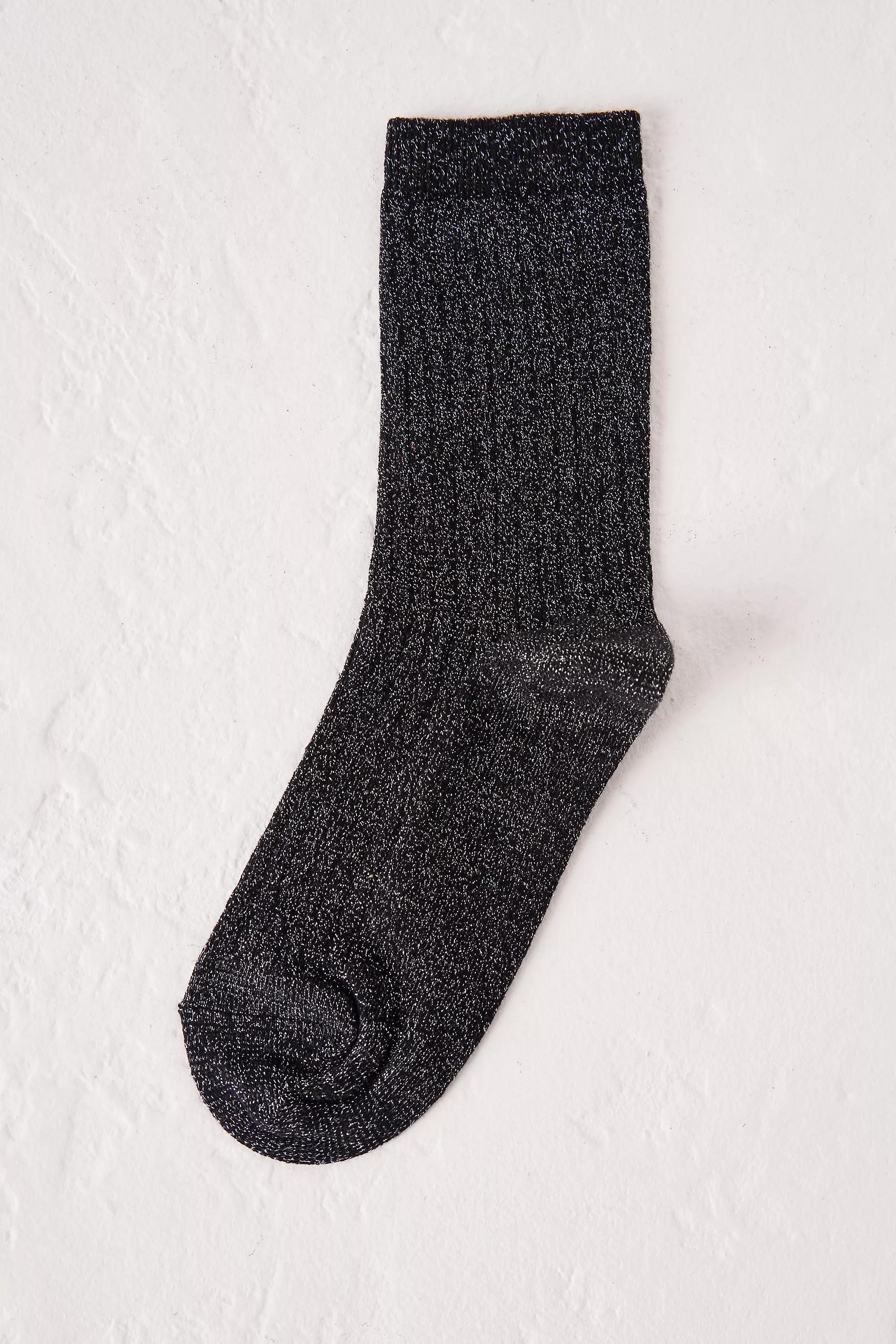 Rib Lurex Glitter Crew Socks, Black, A501_0001, large image number 3