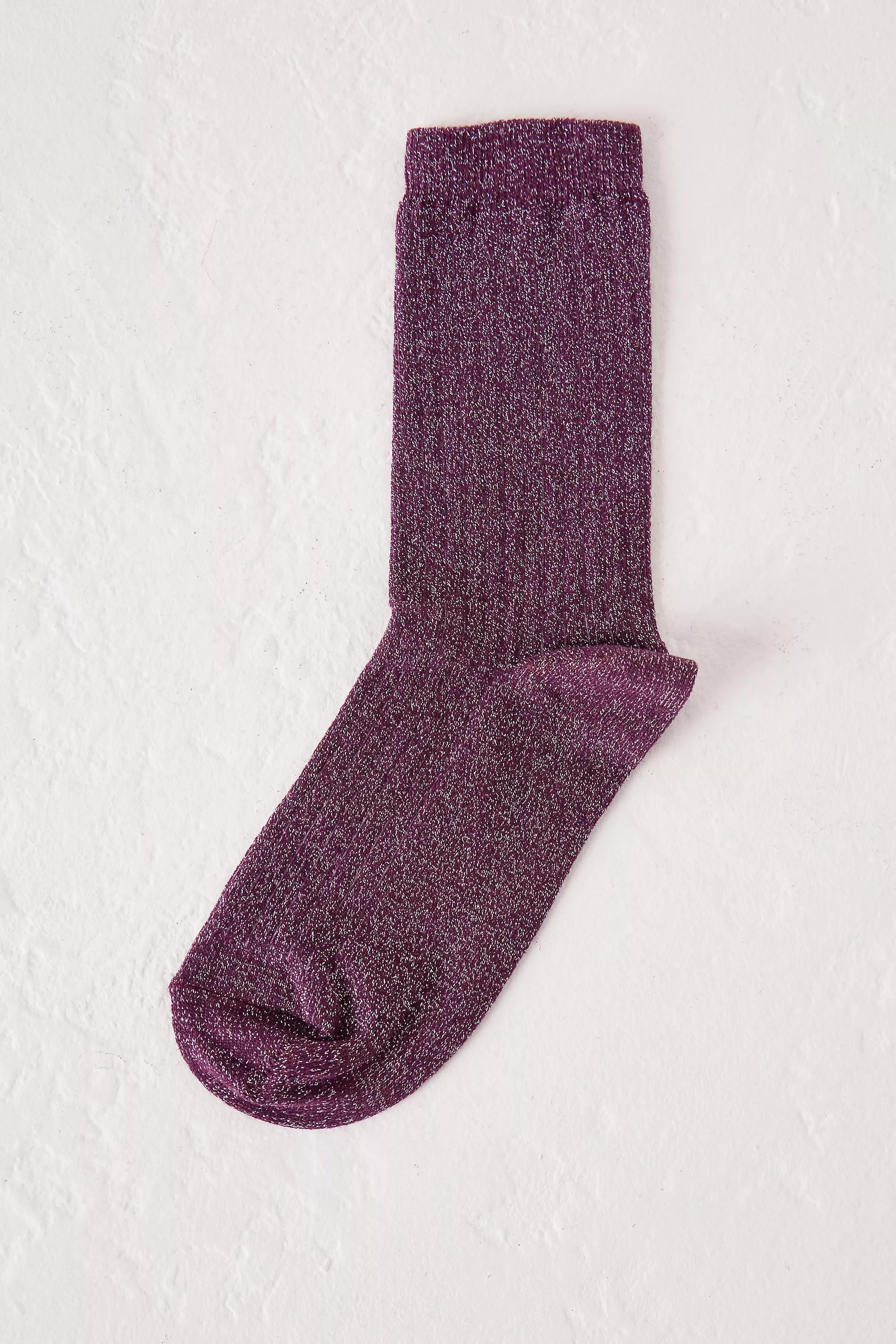 Rib Lurex Glitter Crew Socks, Purple, A501_0050, large image number 0