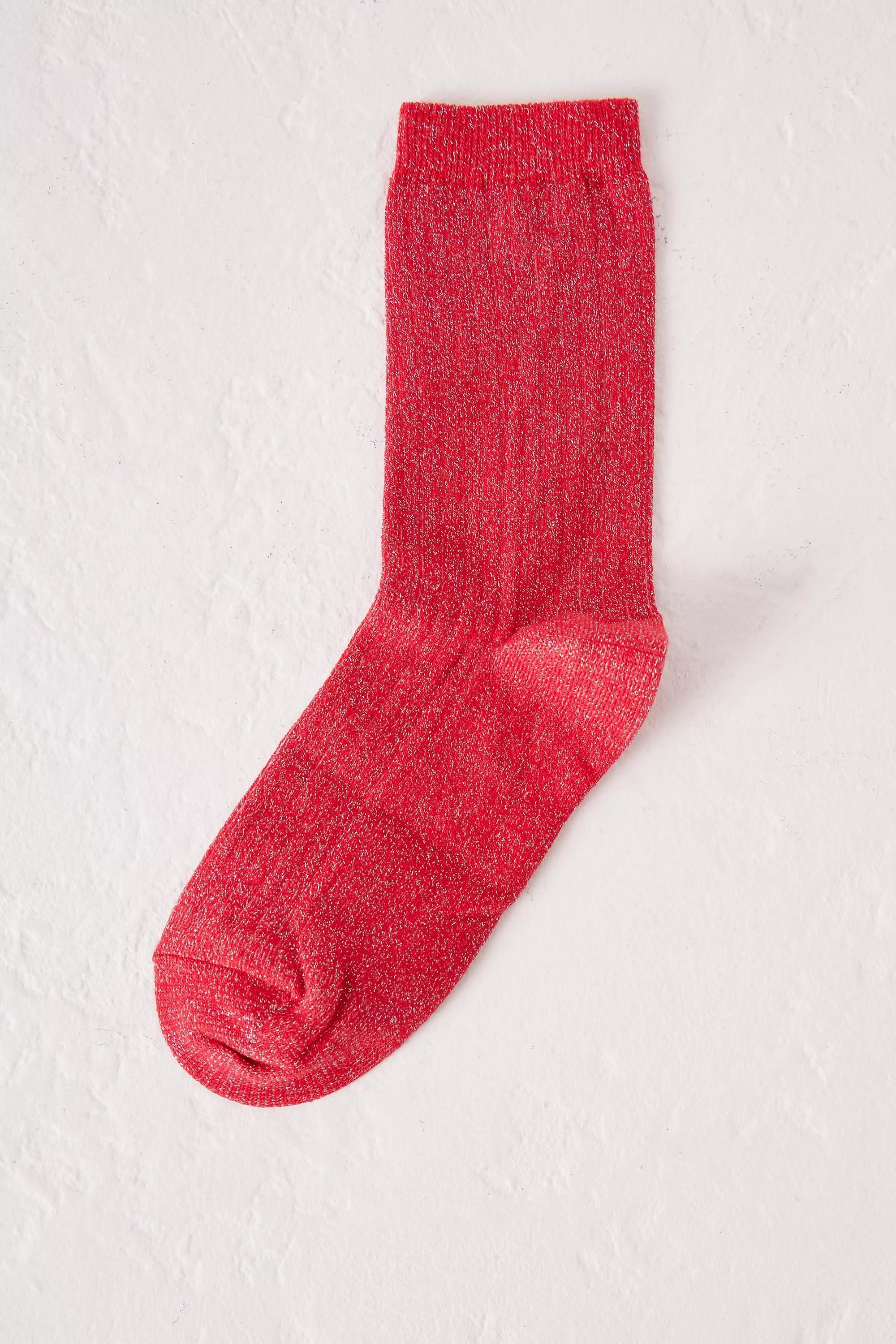 Rib Lurex Glitter Crew Socks, Red, A501_0060, large image number 0
