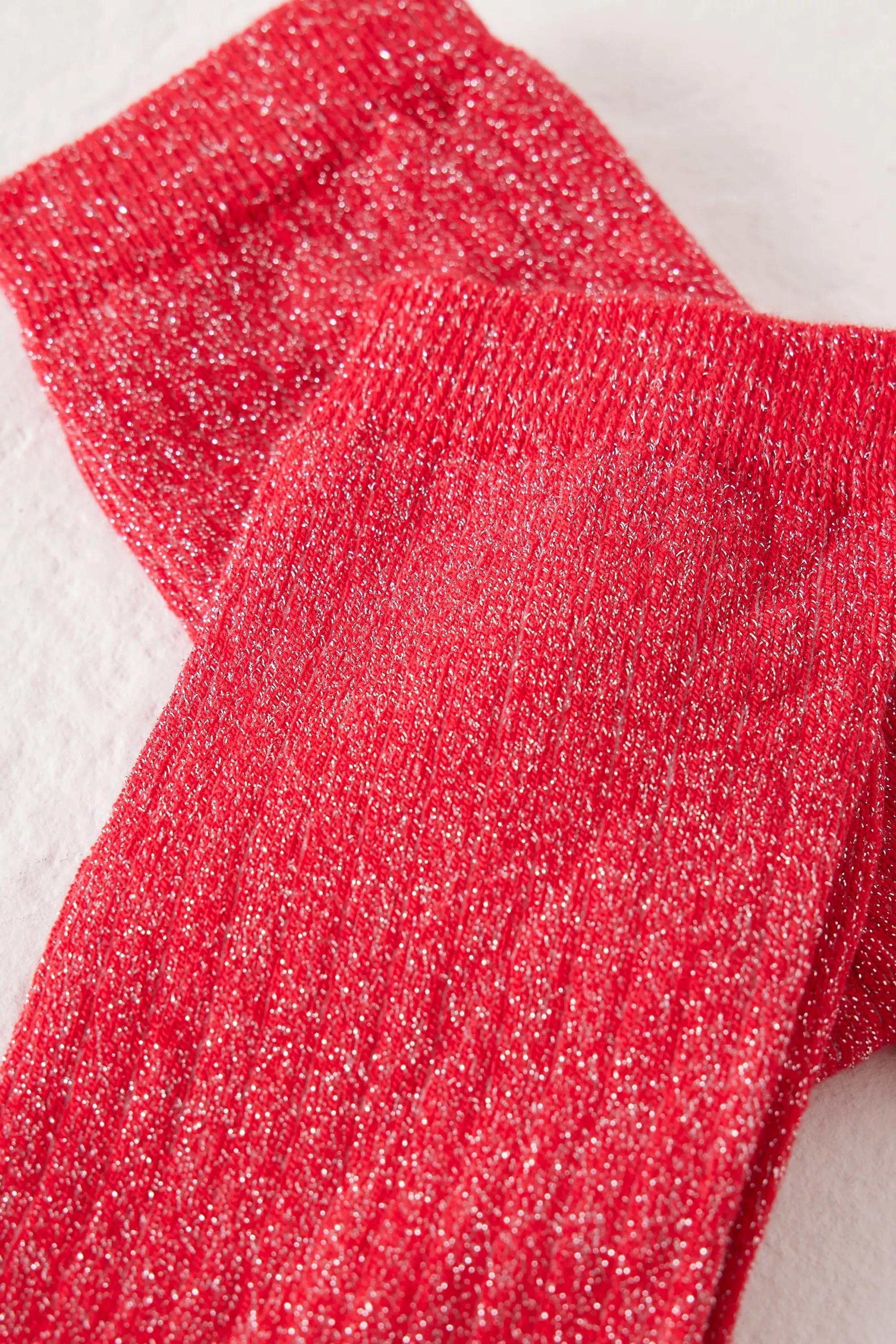 Rib Lurex Glitter Crew Socks, Red, A501_0060, large image number 1