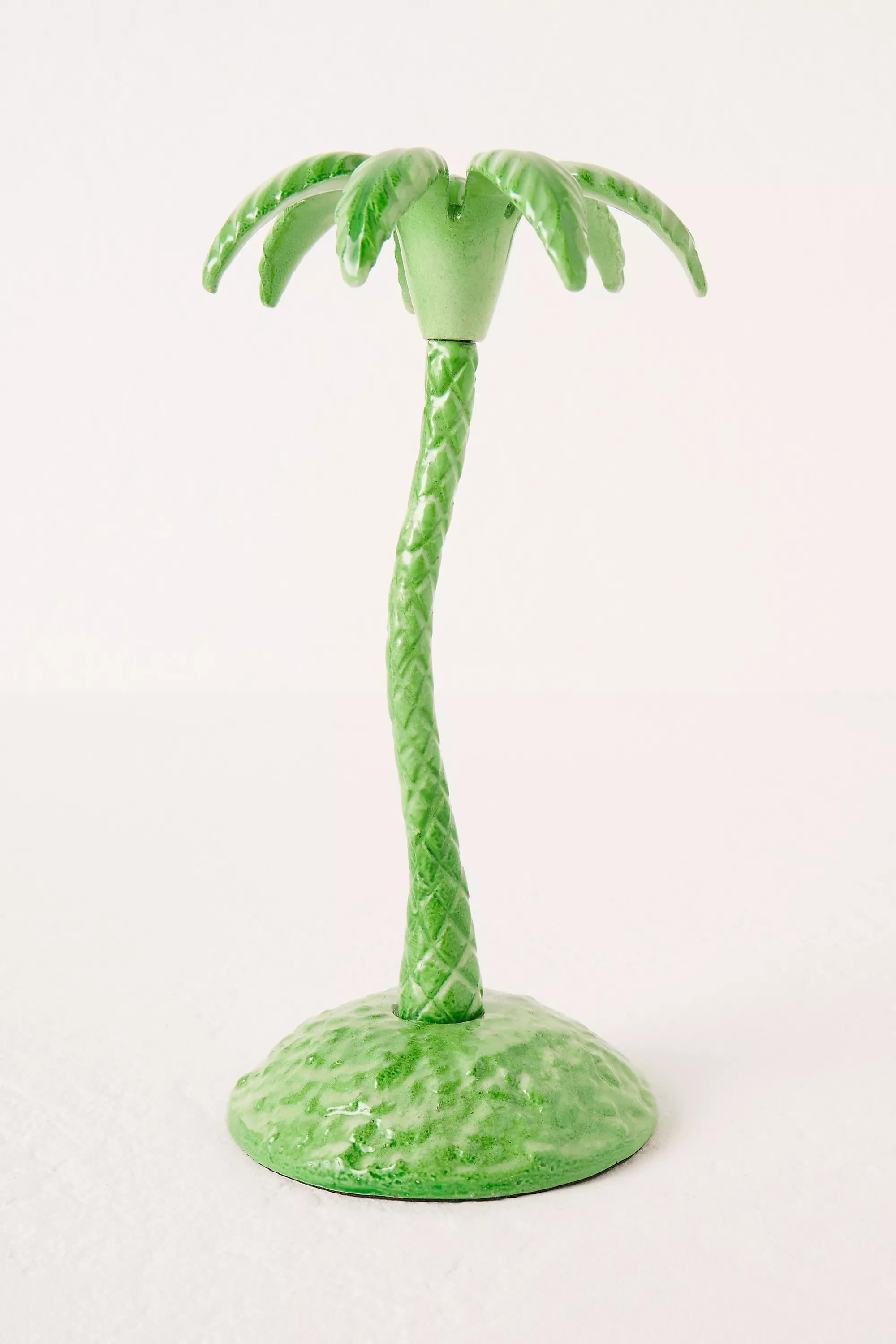 Les Ottomans Ceramic Palm Tree Taper Candle Holder, Green, A501_0030, large image number 0