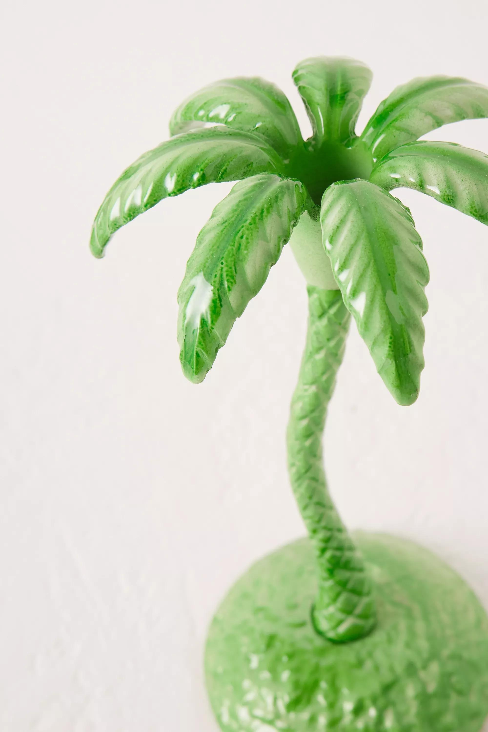 Les Ottomans Ceramic Palm Tree Taper Candle Holder, Green, A501_0030, large image number 1
