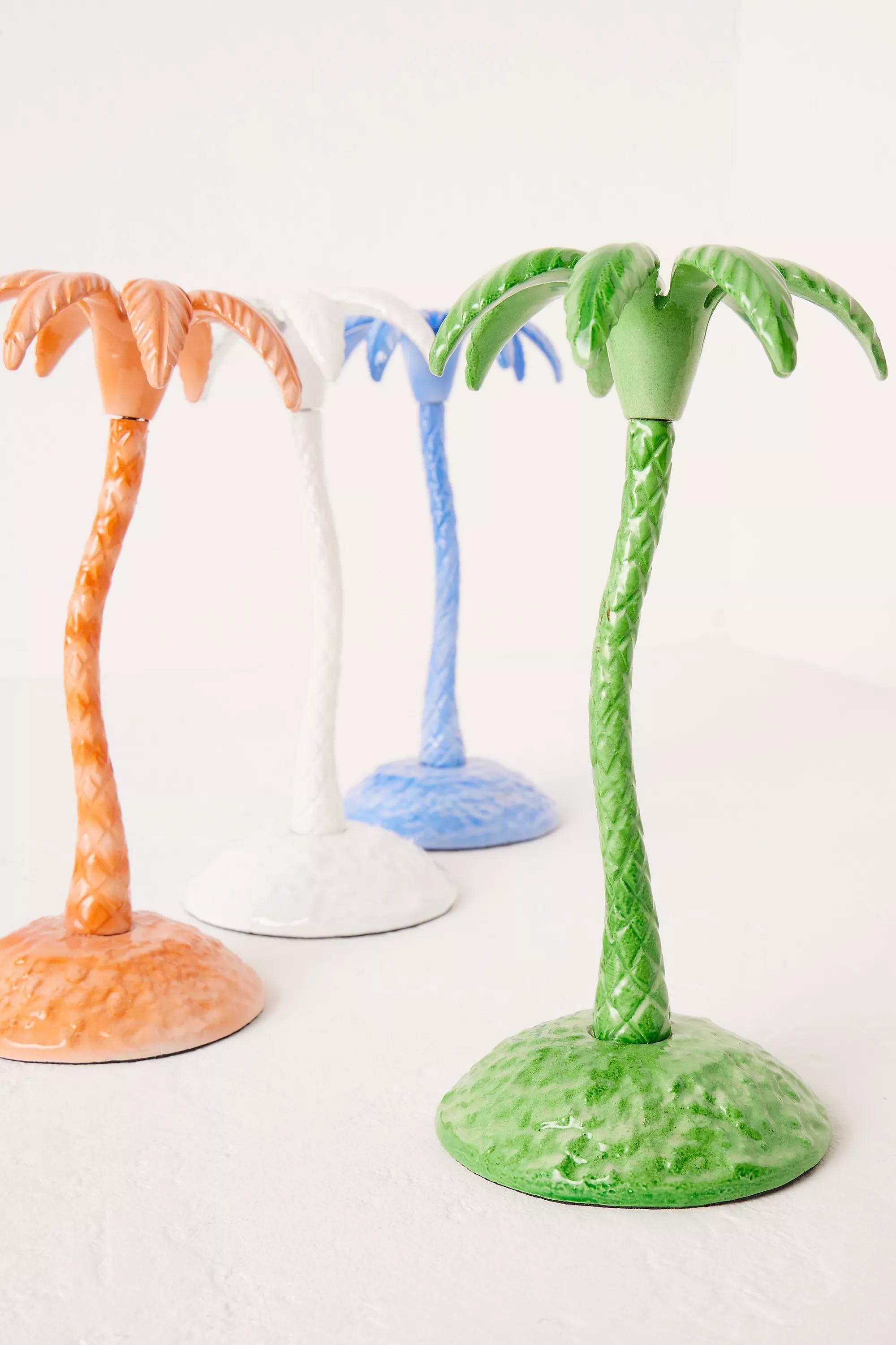 Les Ottomans Ceramic Palm Tree Taper Candle Holder, Green, A501_0030, large image number 2