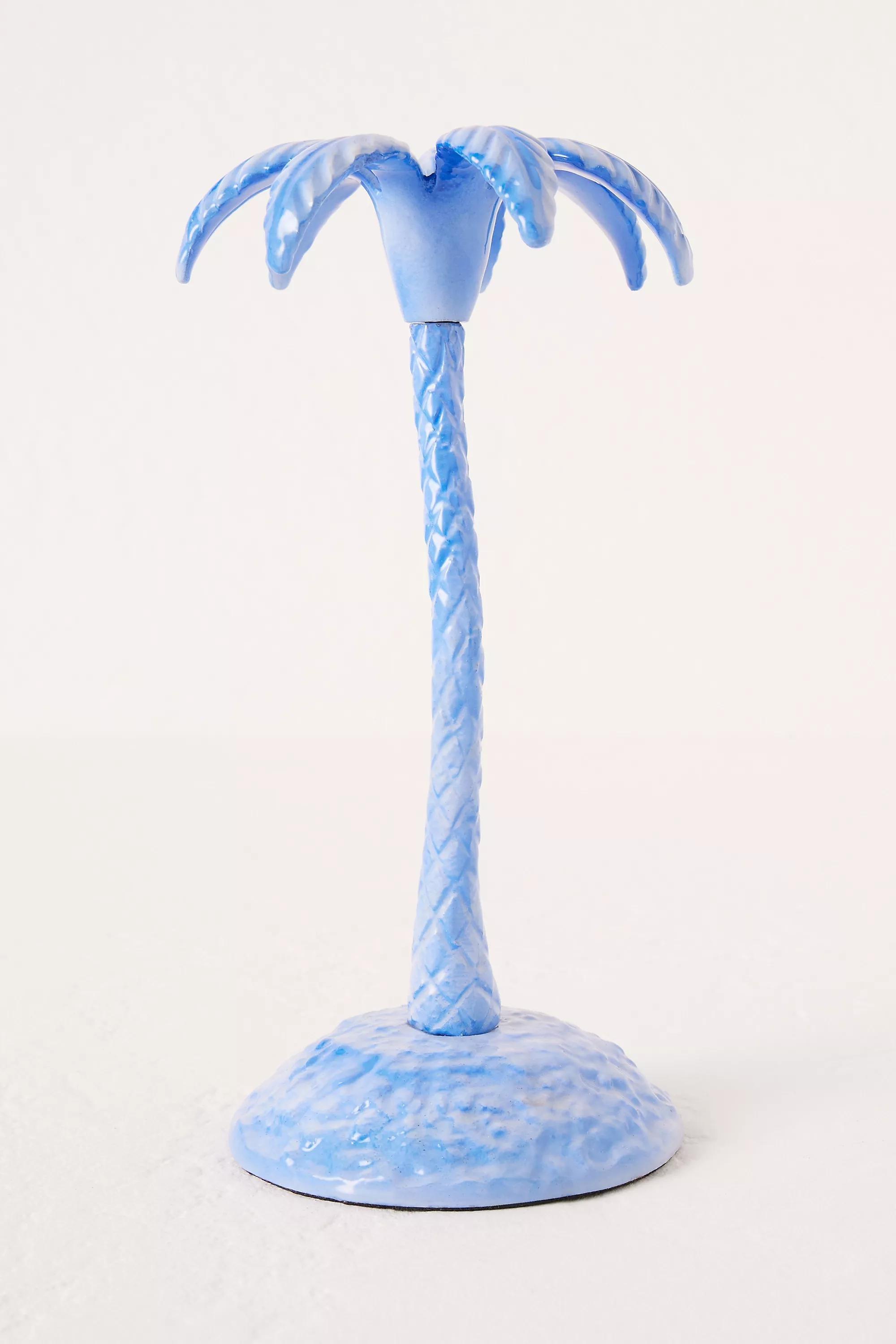 Les Ottomans Ceramic Palm Tree Taper Candle Holder, Blue, A501_0040, large image number 0