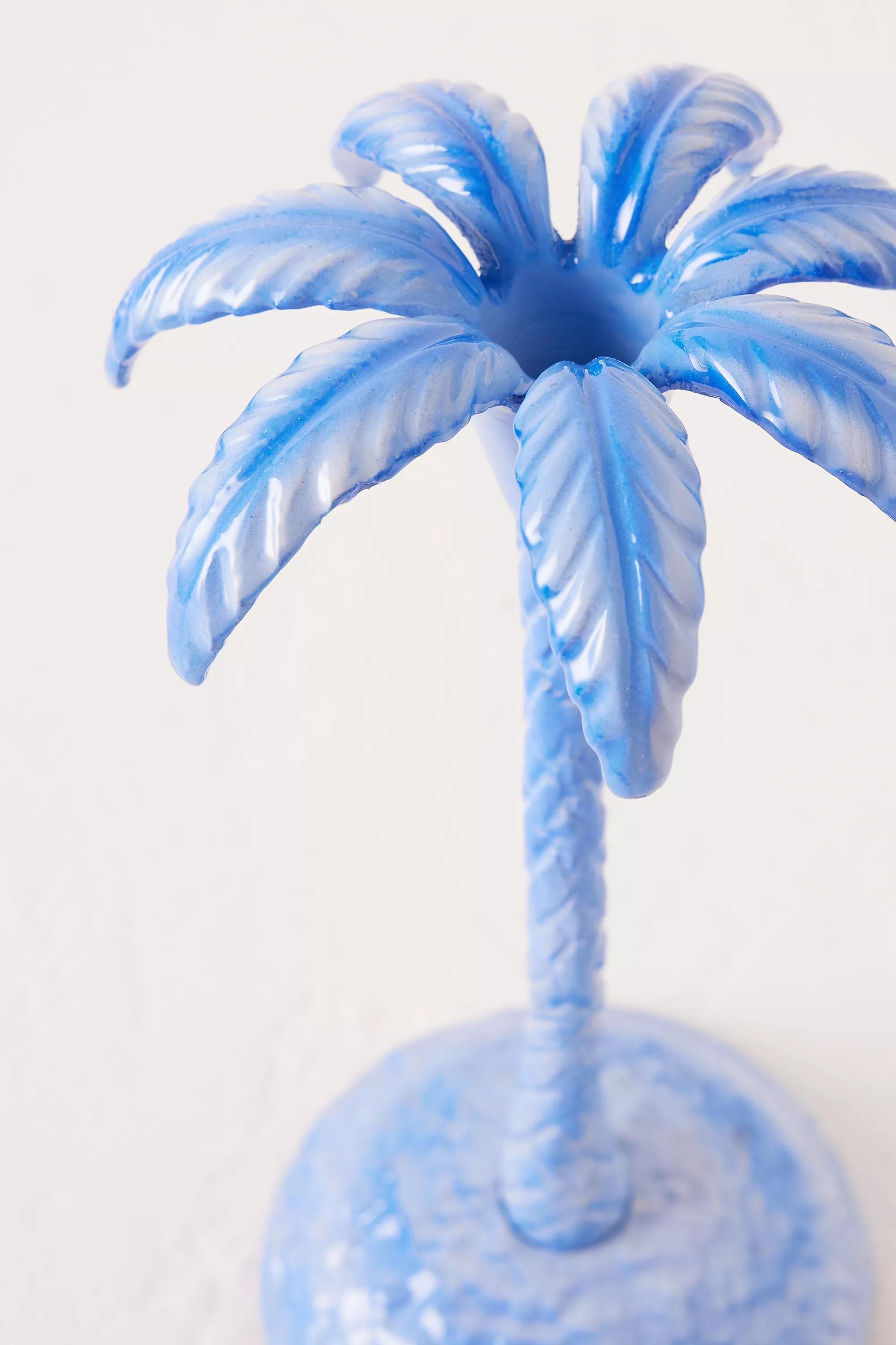Les Ottomans Ceramic Palm Tree Taper Candle Holder, Blue, A501_0040, large image number 1