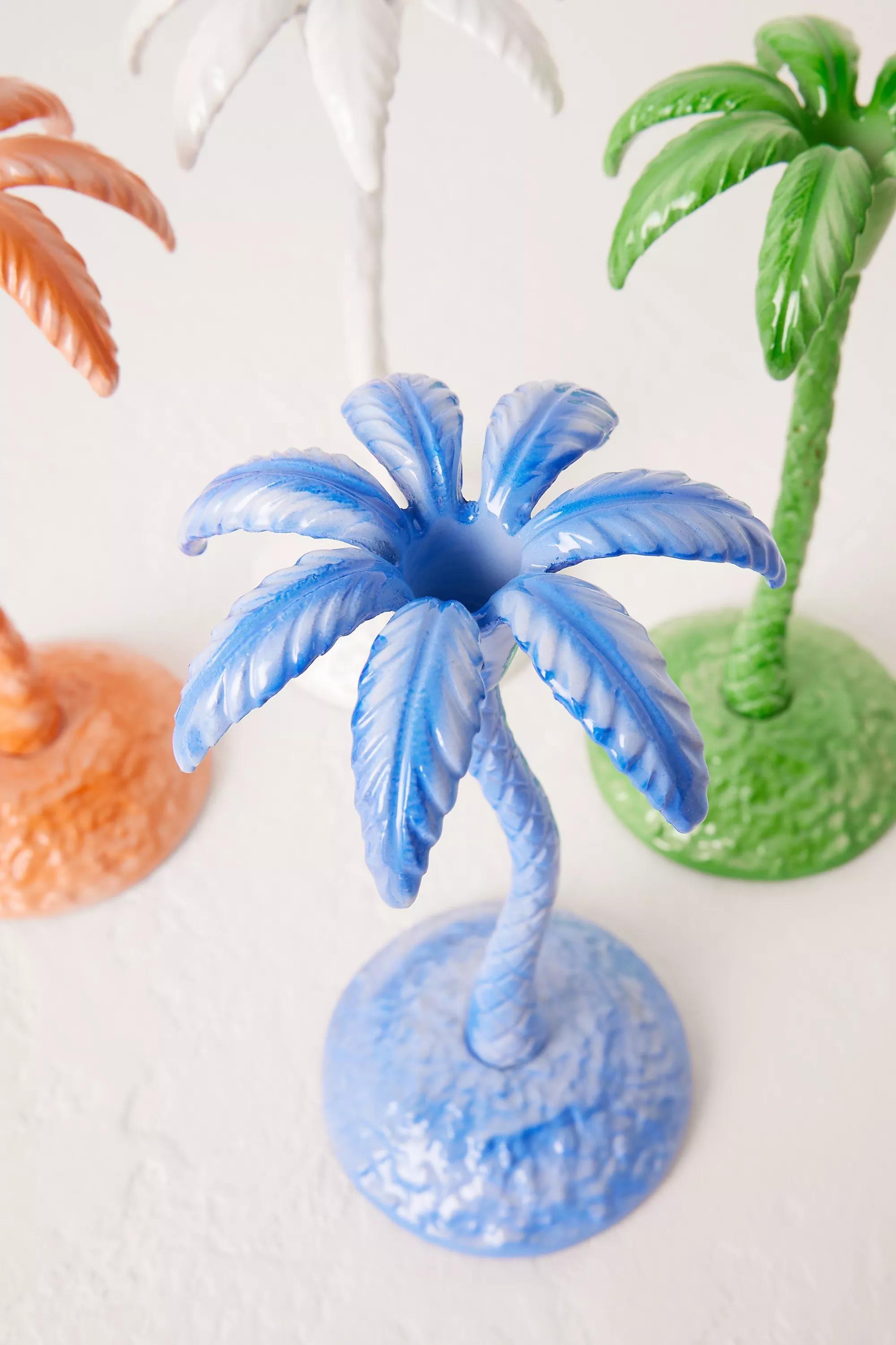 Les Ottomans Ceramic Palm Tree Taper Candle Holder, Blue, A501_0040, large image number 2