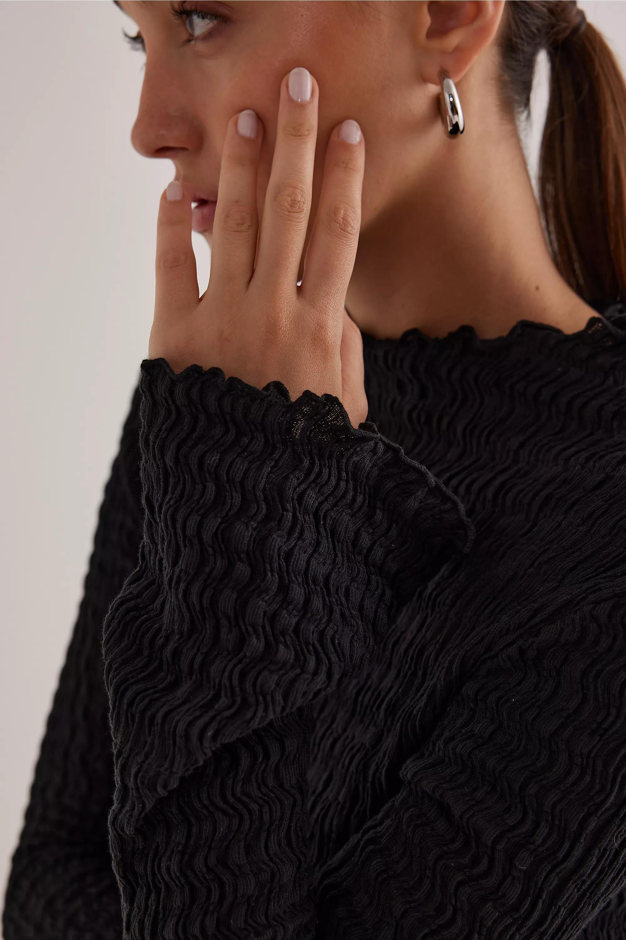 Mila Textured Mock-Neck Long-Sleeve Midi Dress, Black, A501_0001, large image number 4