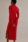 Anthropologie - Mila Textured Mock-Neck Long-Sleeve Midi Dress, Red