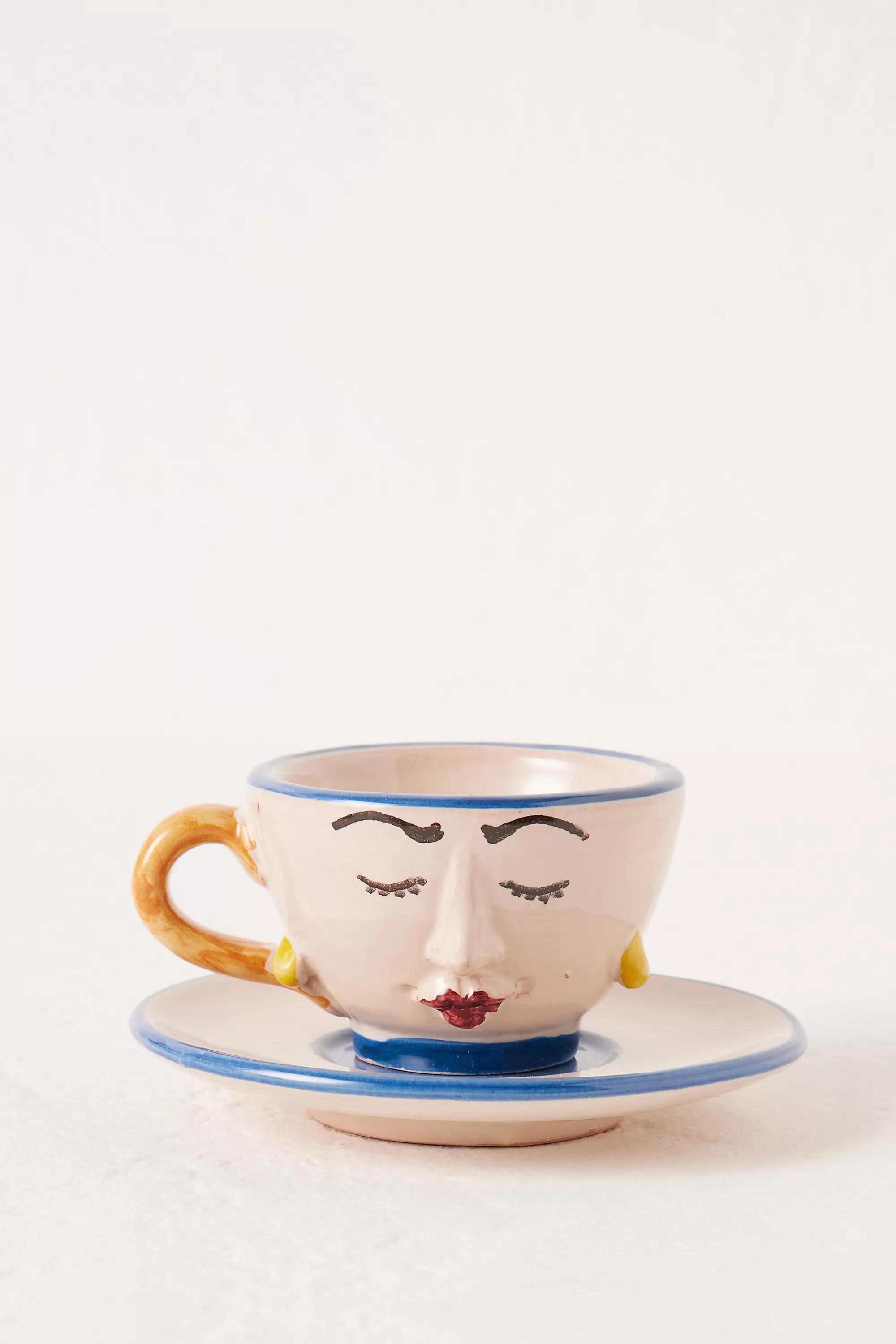 IVRY Les Ottomans Lady Face Ceramic Espresso Cup & Saucer, , large image number 0