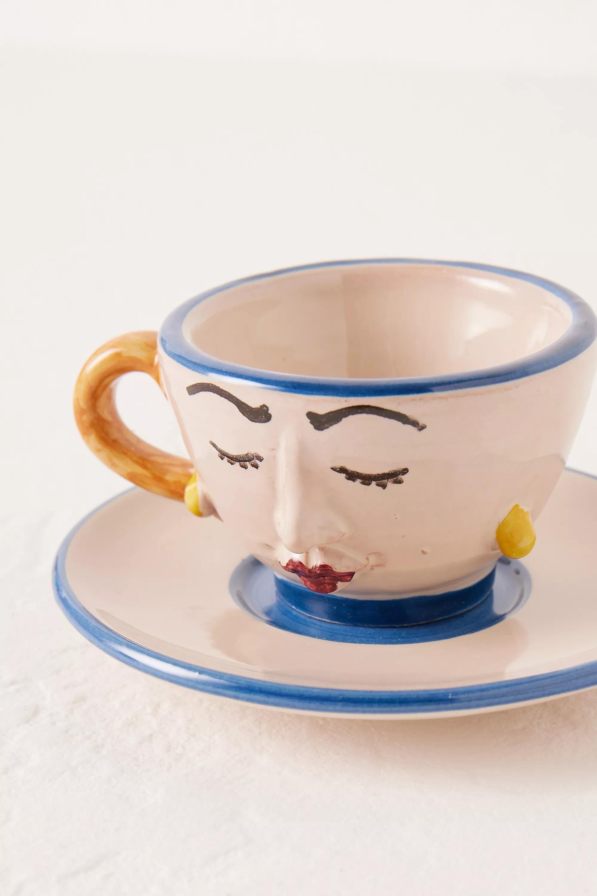 IVRY Les Ottomans Lady Face Ceramic Espresso Cup & Saucer, , large image number 1