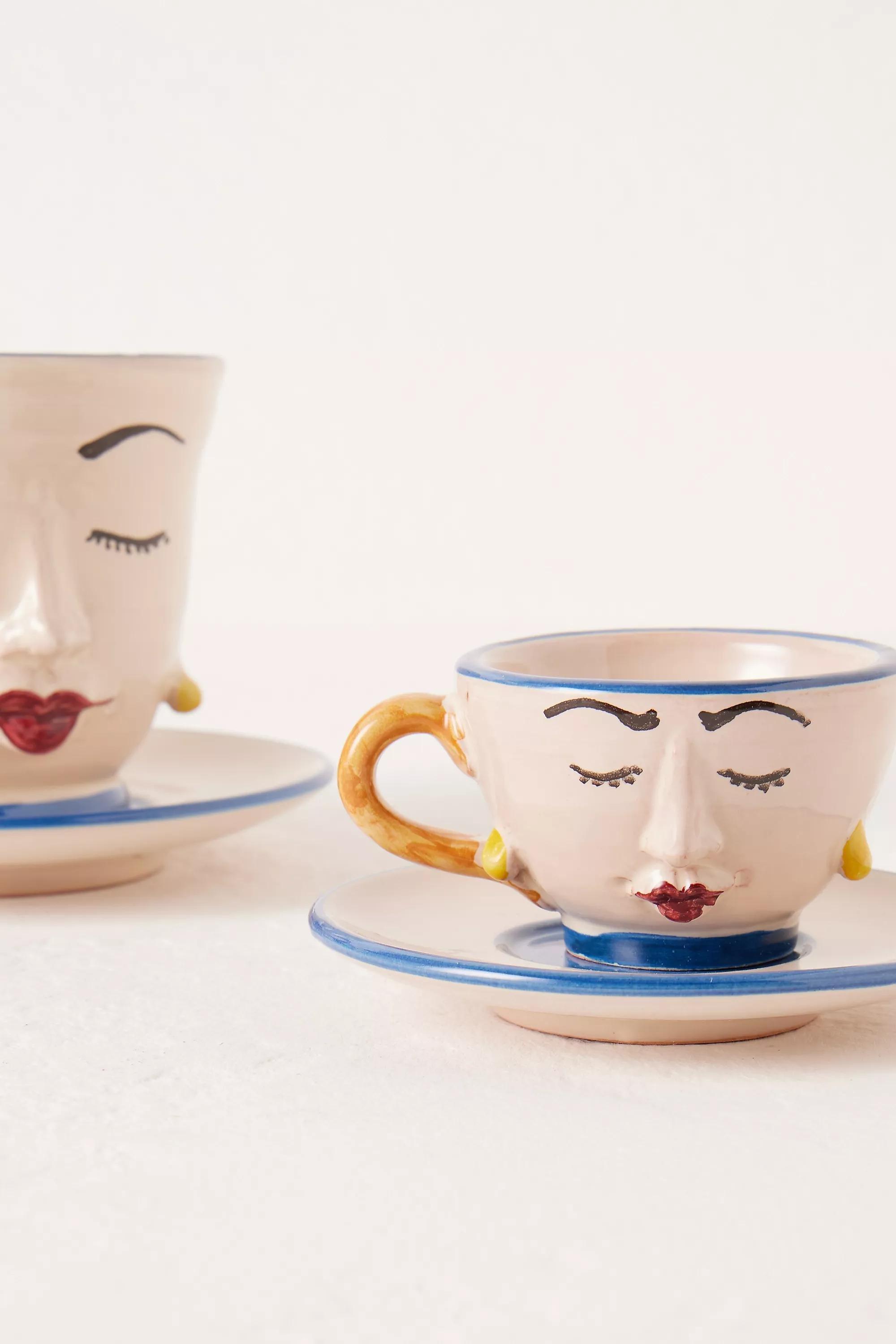 IVRY Les Ottomans Lady Face Ceramic Espresso Cup & Saucer, , large image number 2