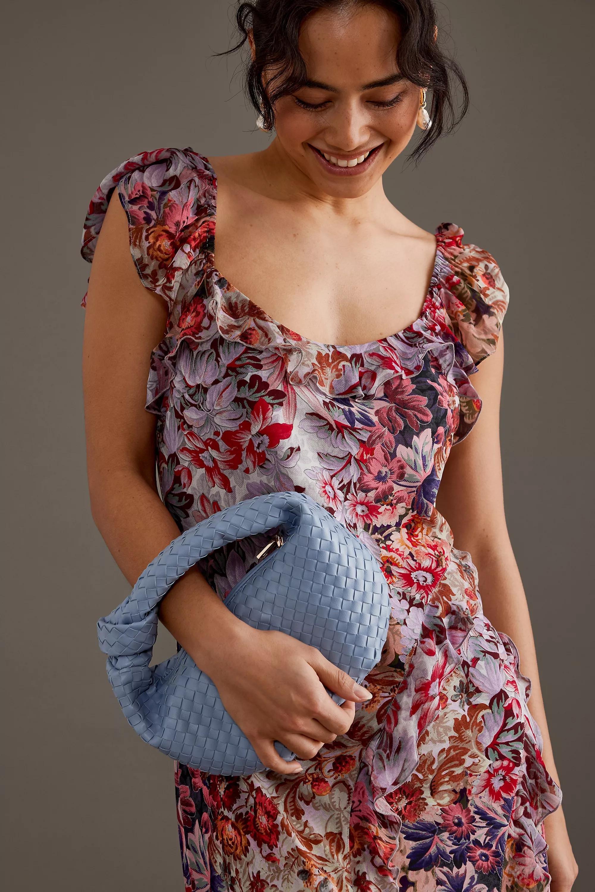 Melie Bianco Larissa Woven Faux-Leather Shoulder Bag, Blue, A501_0045, large image number 1