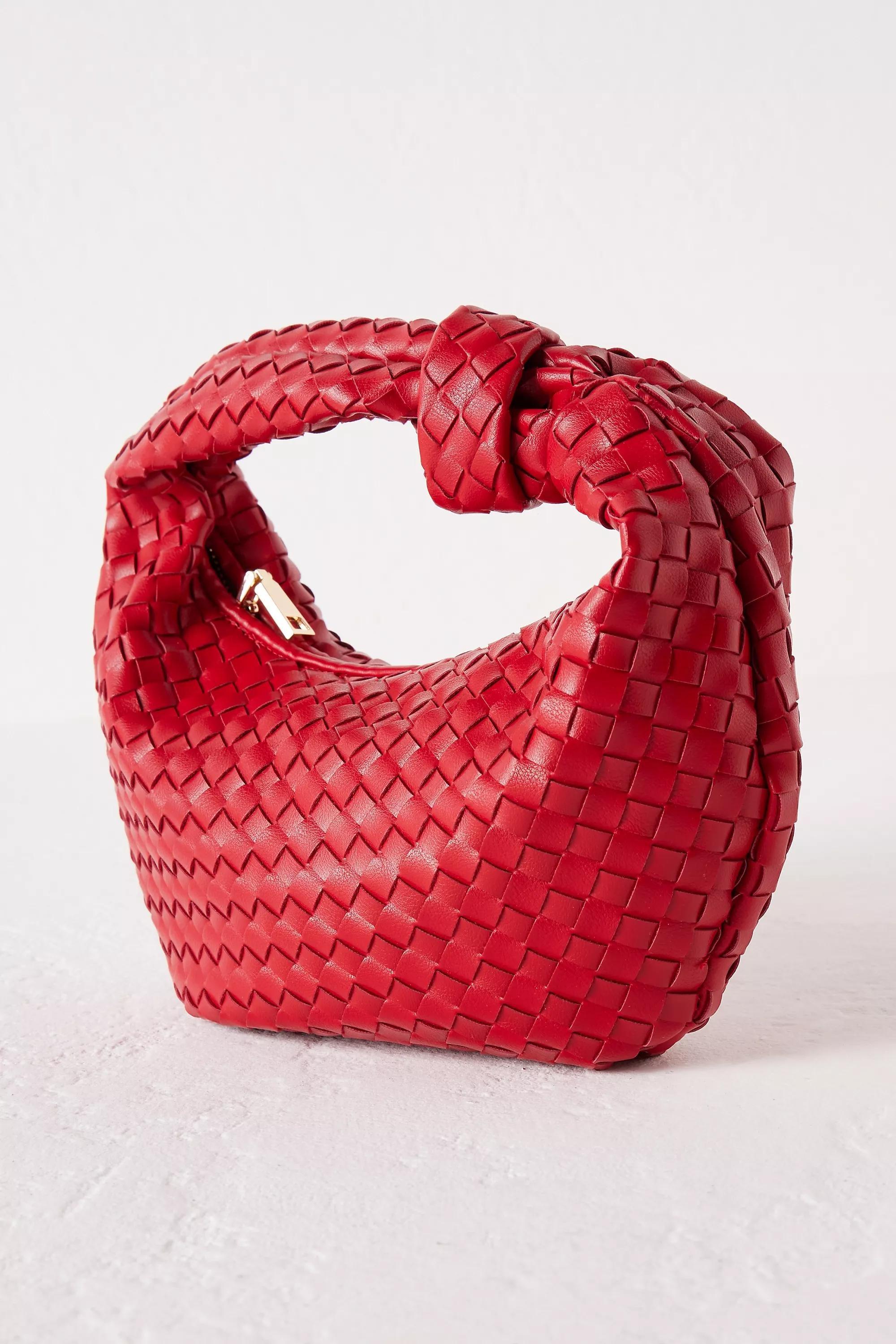 Woven Faux-Leather Satchel Bag, Red, A501_0060, large image number 2