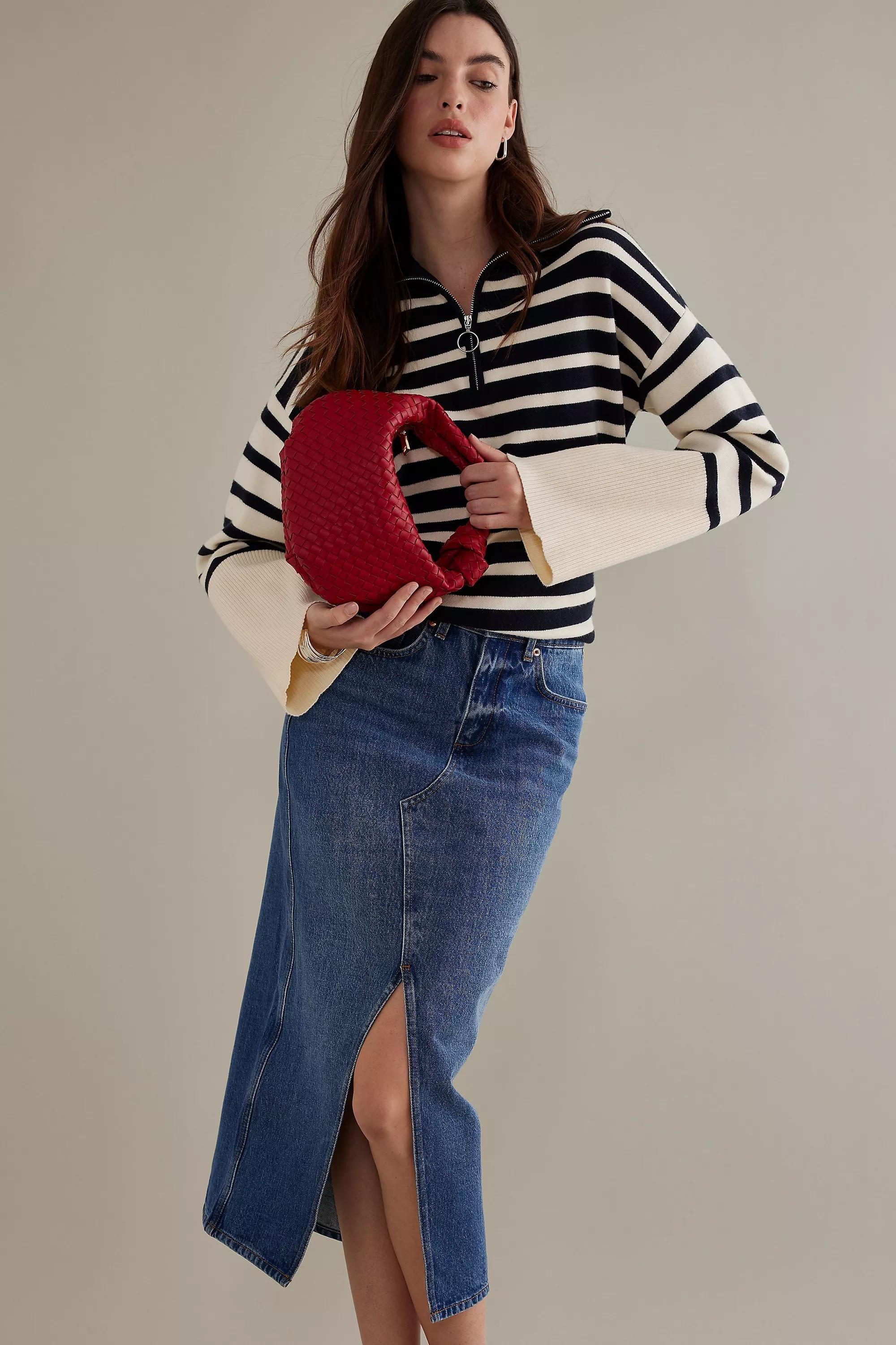 Woven Faux-Leather Satchel Bag, Red, A501_0060, medium