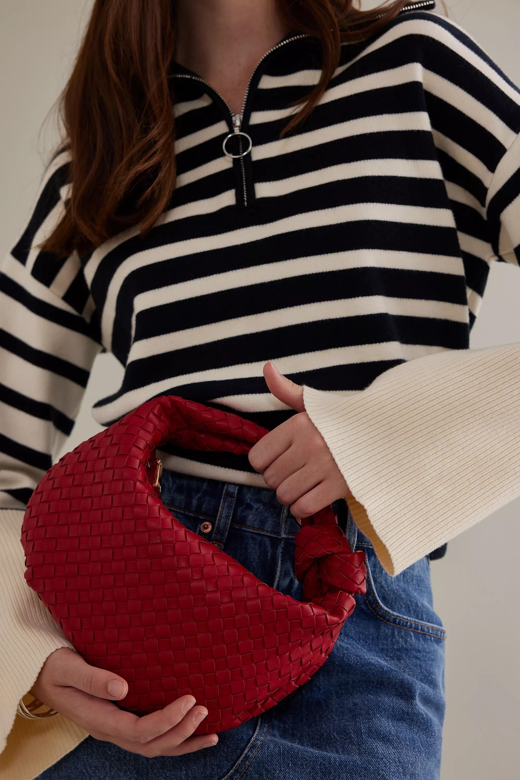 Woven Faux-Leather Satchel Bag, Red, A501_0060, large image number 3