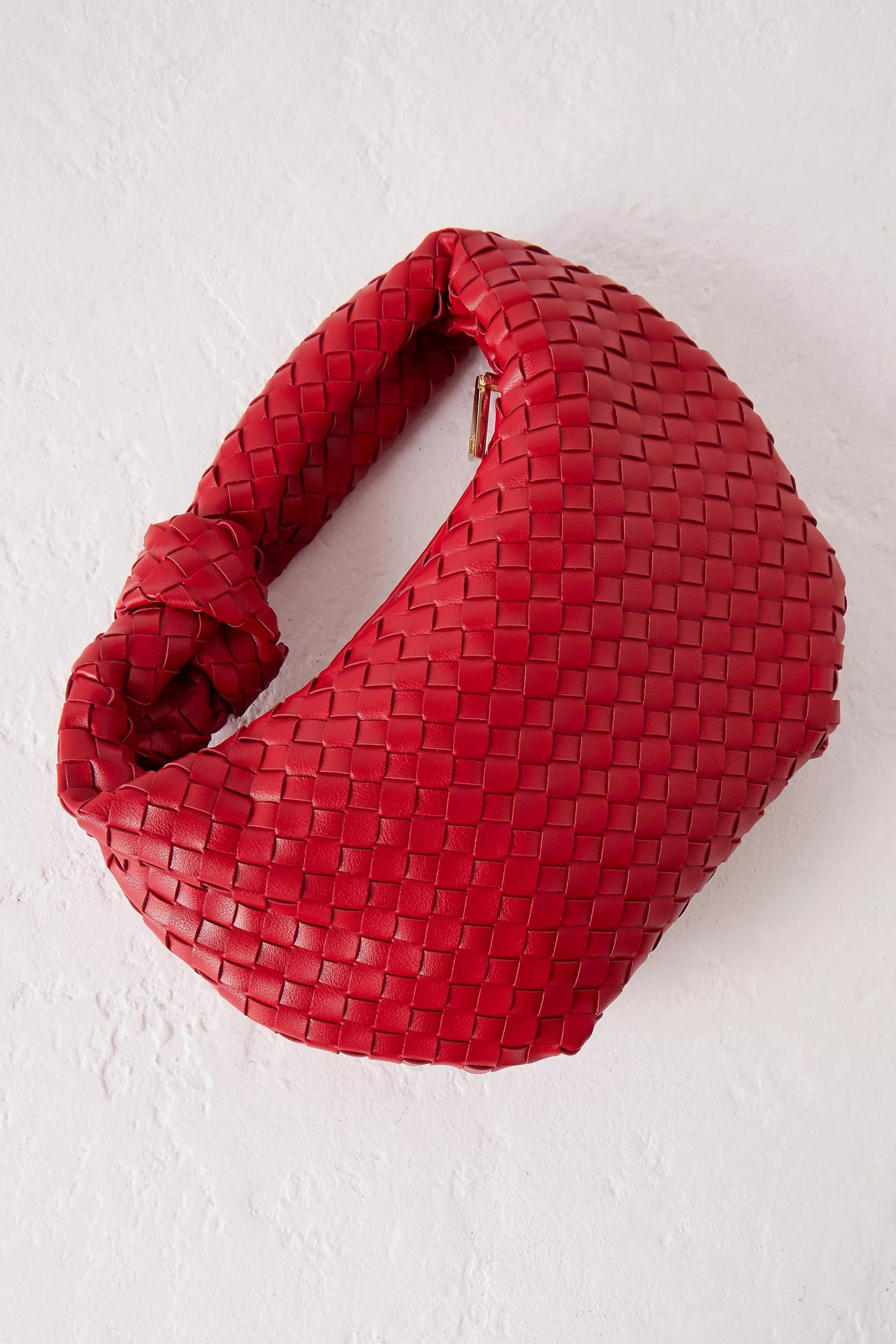 Woven Faux-Leather Satchel Bag, Red, A501_0060, large image number 5