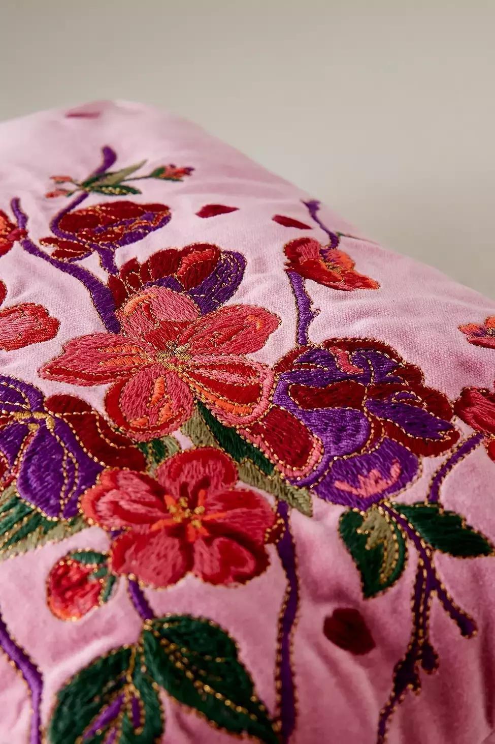 Elizabeth Scarlett Floral Embroidered Velvet Makeup Bag, Pink, , large image number 2