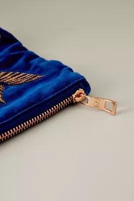 Elizabeth Scarlett Hummingbird Embroidered Velvet Makeup Bag, Blue, , large image number 1