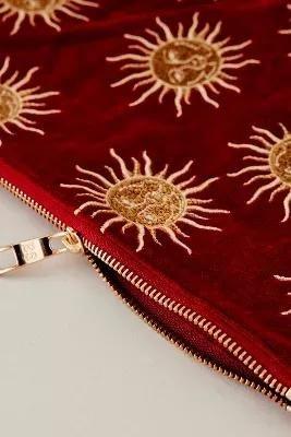 Elizabeth Scarlett Sun Embroidered Velvet Makeup Bag, Red, , large image number 1