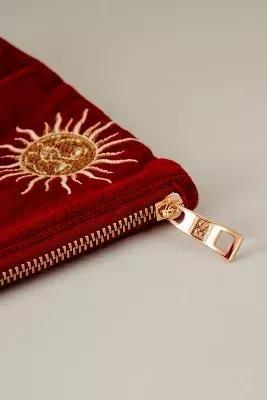 Elizabeth Scarlett Sun Embroidered Velvet Makeup Bag, Red, , large image number 2