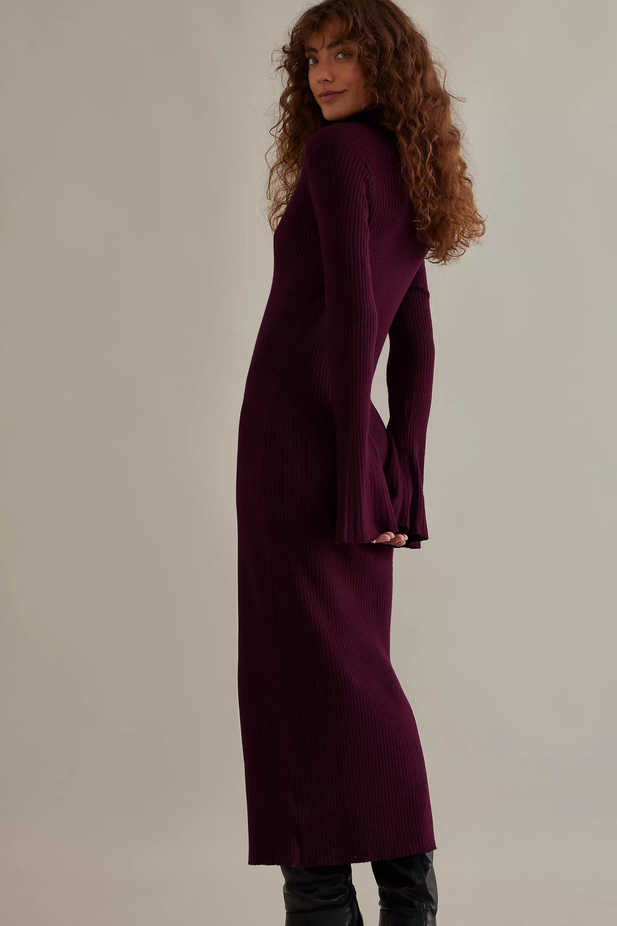 Penelope V-Neck Polo Rib Knit Midi Dress, Purple, A501_0052, large image number 5