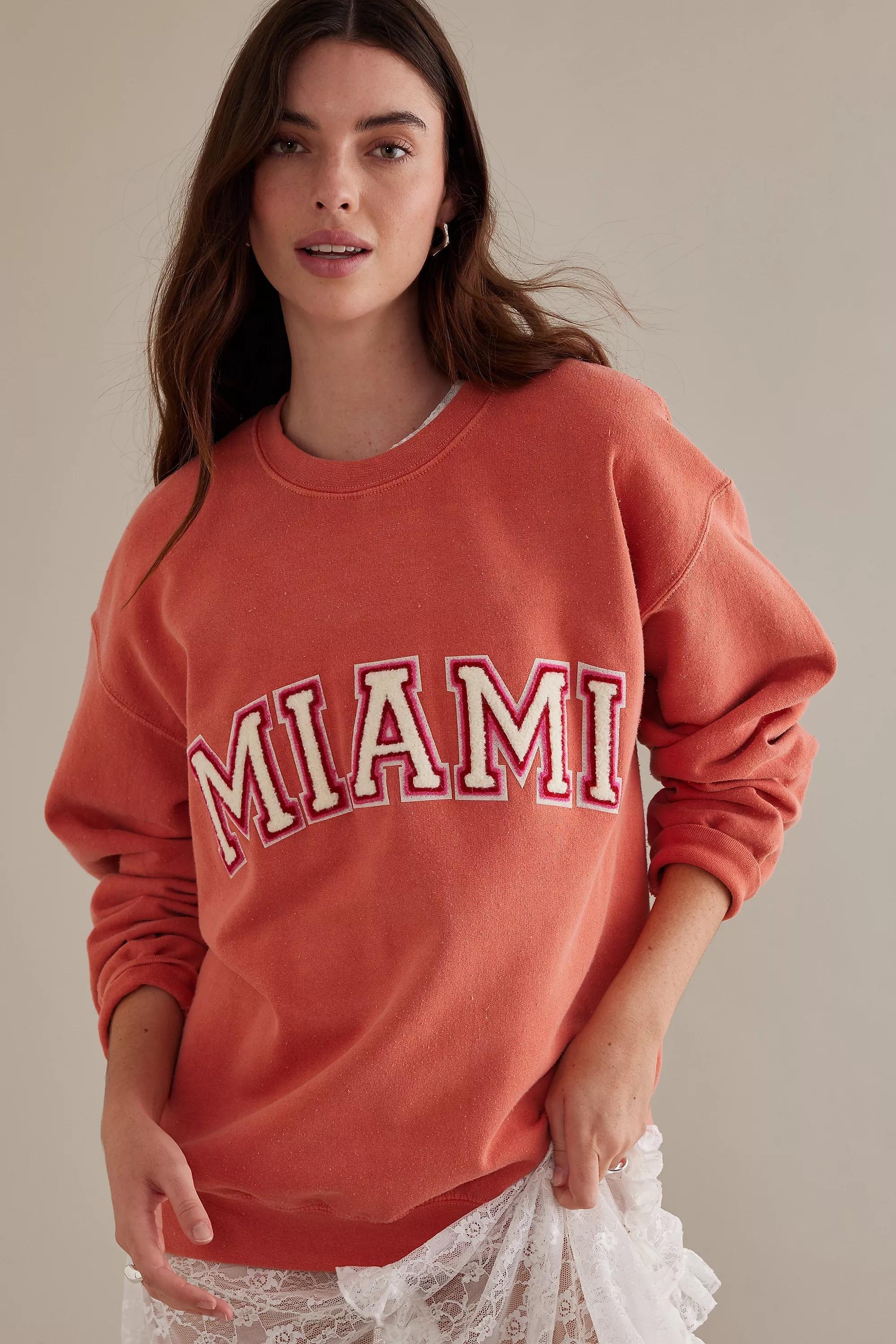 Anthropologie - Oversized Miami Applique Crew-Neck Sweatshirt, Orange