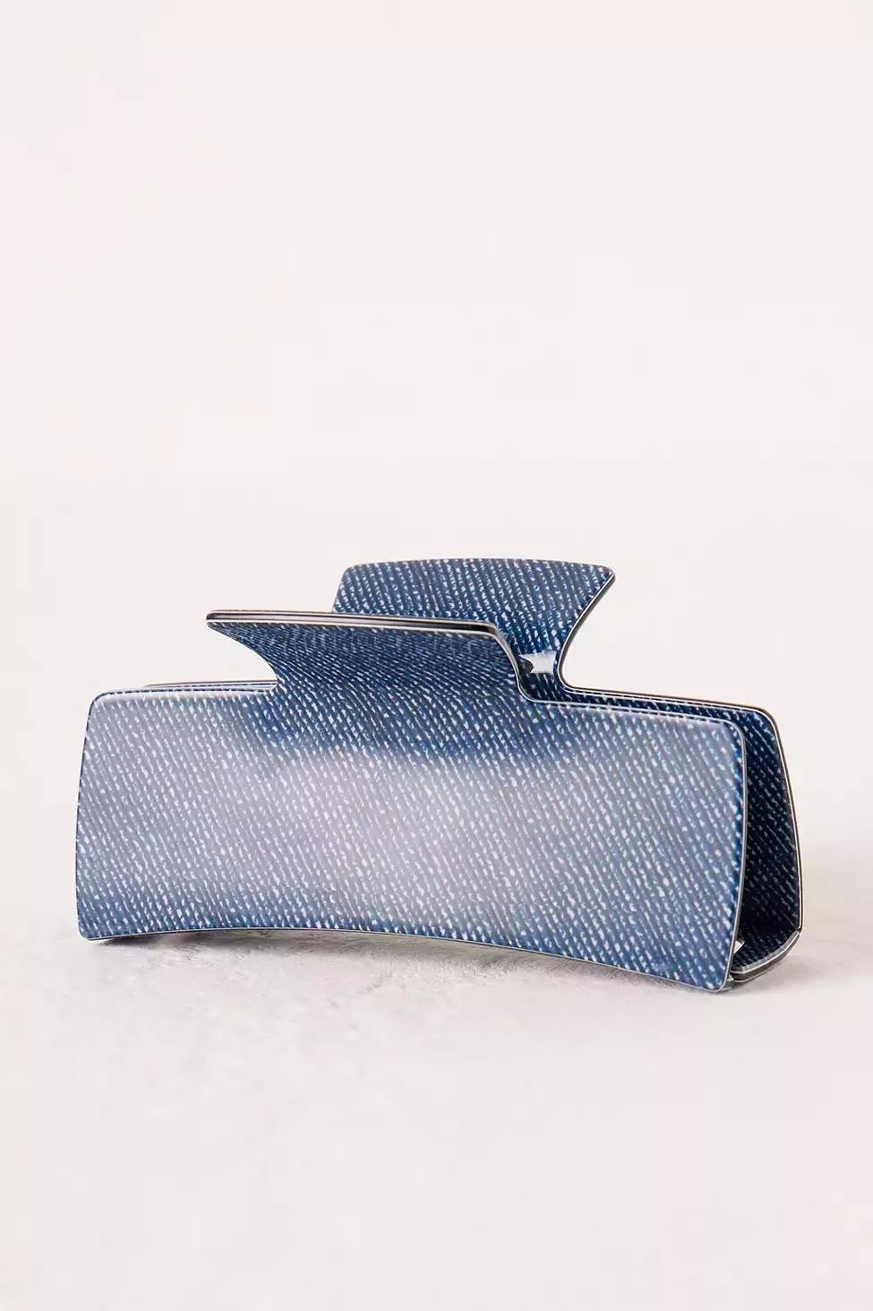 Lara Denim Print Hair Claw Clip, Blue, A501_0040, large image number 0