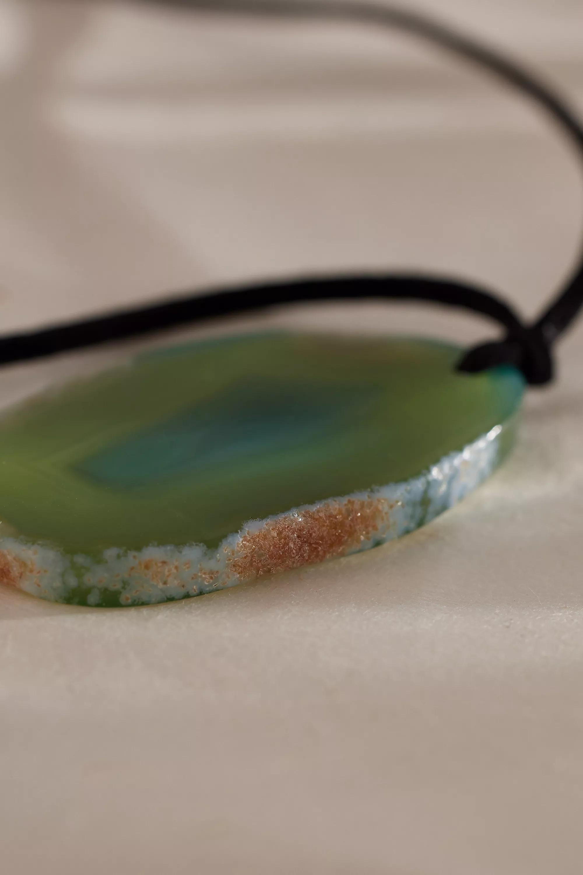 Agate Stone Pendant Cord Necklace, Green, A501_0030, large image number 2