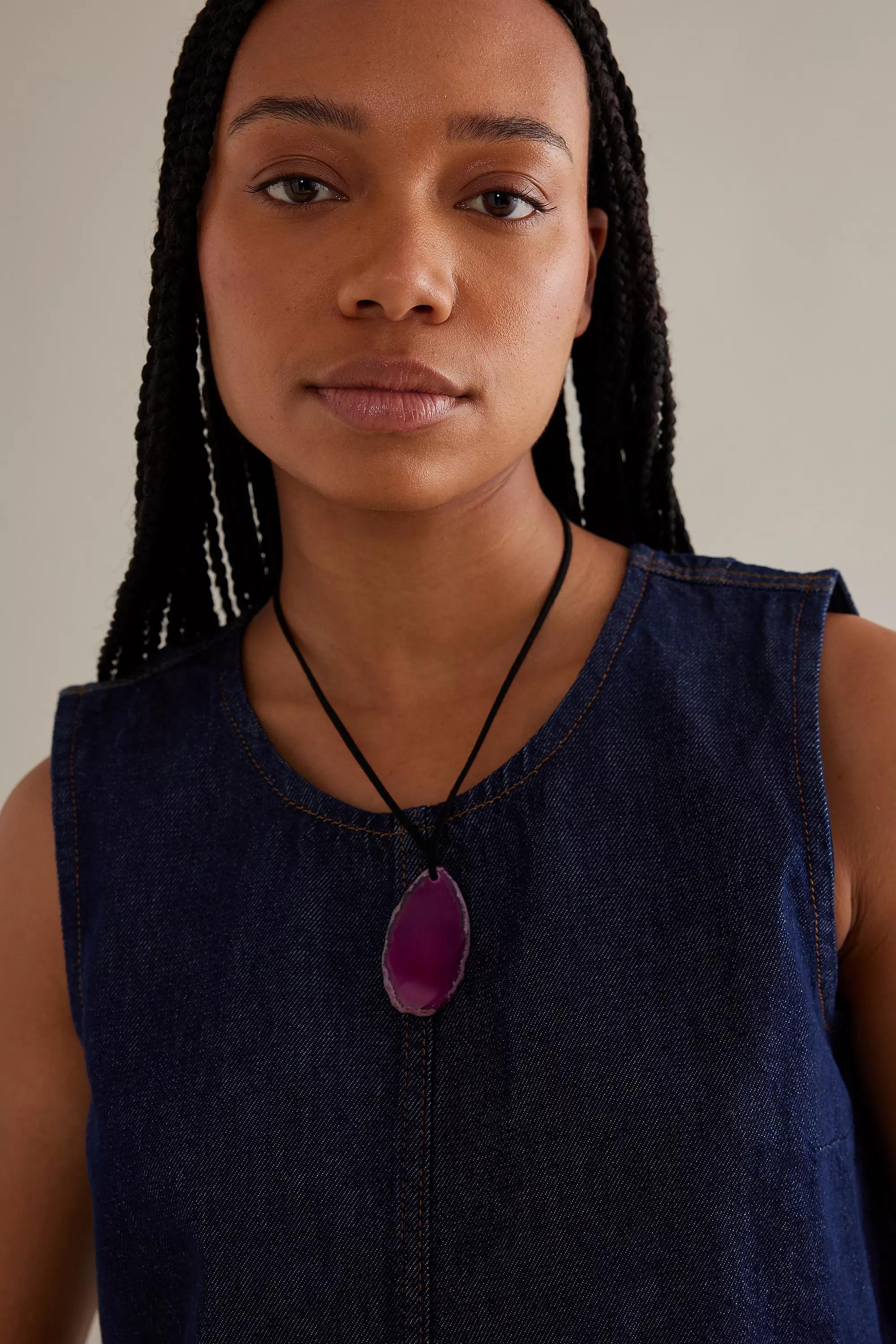 Agate Stone Pendant Cord Necklace, Pink, A501_0066, large image number 0