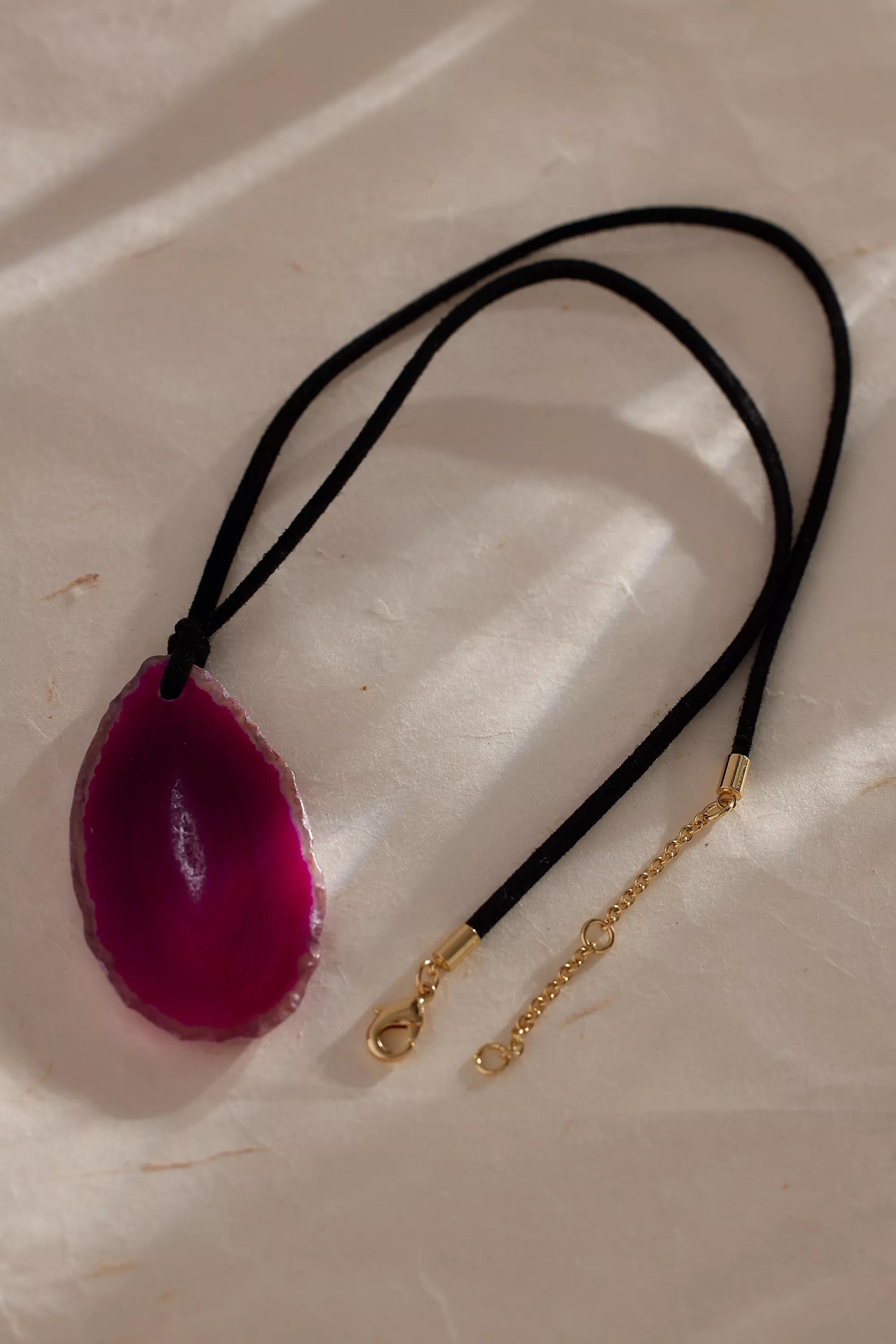 Agate Stone Pendant Cord Necklace, Pink, A501_0066, large image number 1
