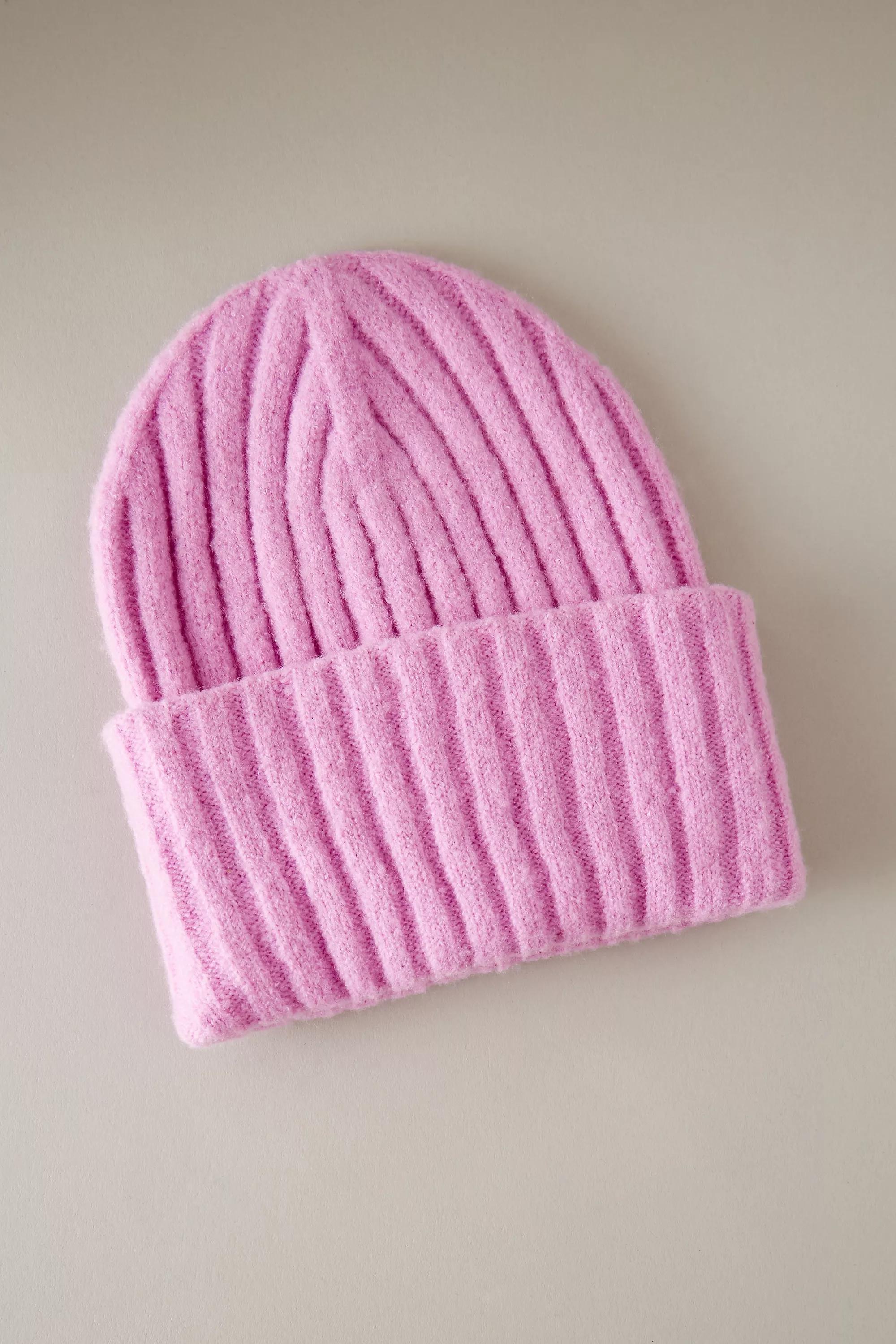 Chunky Ribbed Knit Beanie Hat, Pink, A501_0066, large image number 0