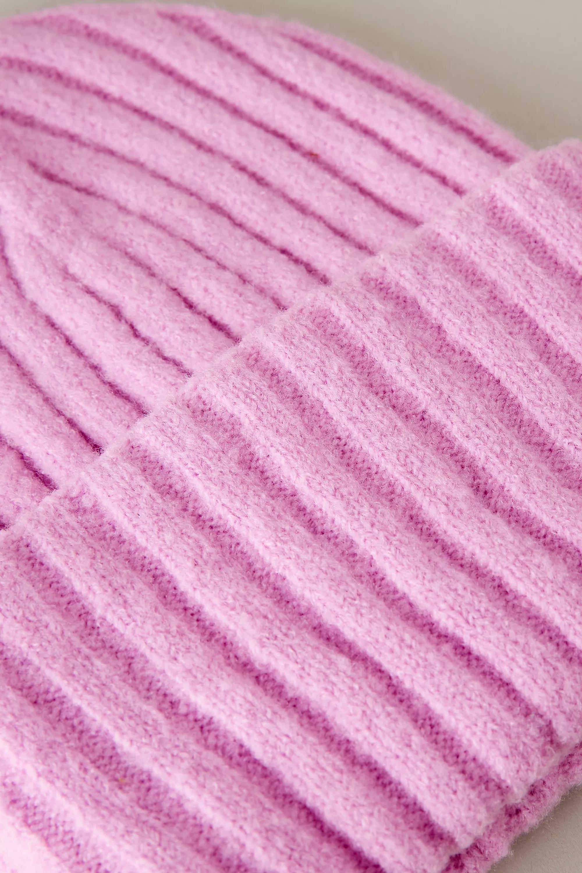 Chunky Ribbed Knit Beanie Hat, Pink, A501_0066, large image number 1