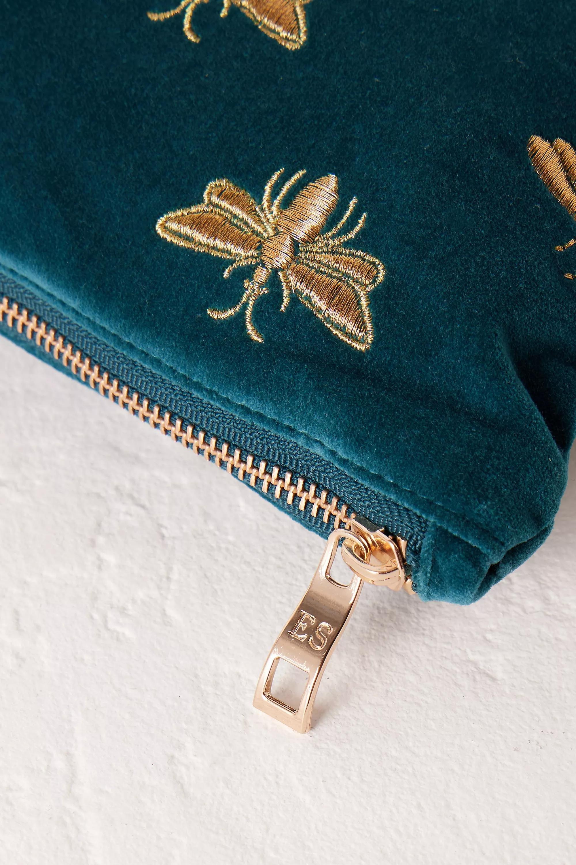 BLUE Elizabeth Scarlett Bee Embroidered Velvet Makeup Bag, , large image number 2