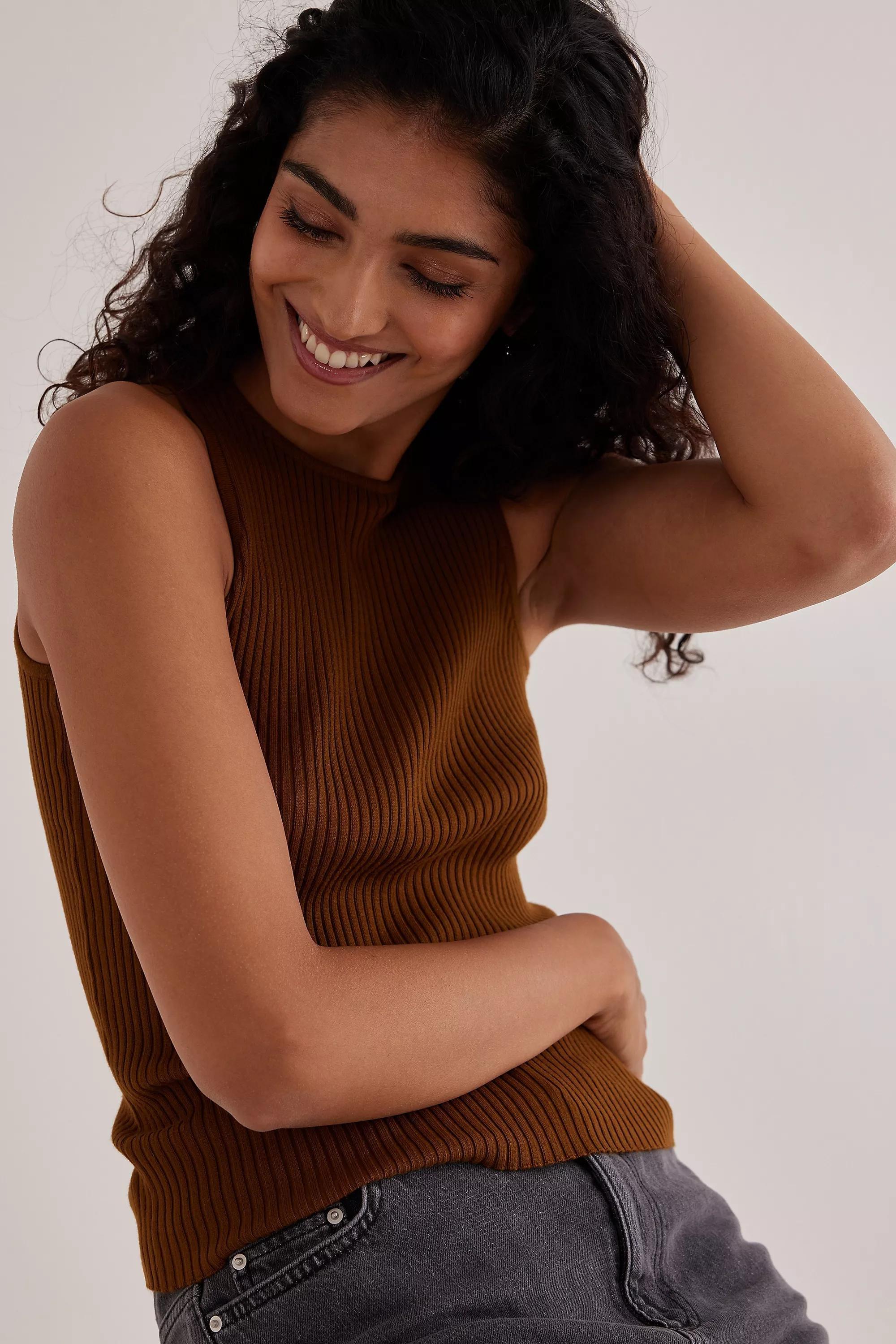 Sleeveless Rib Knit Vest Top, Bronze, A501_0027, large image number 2