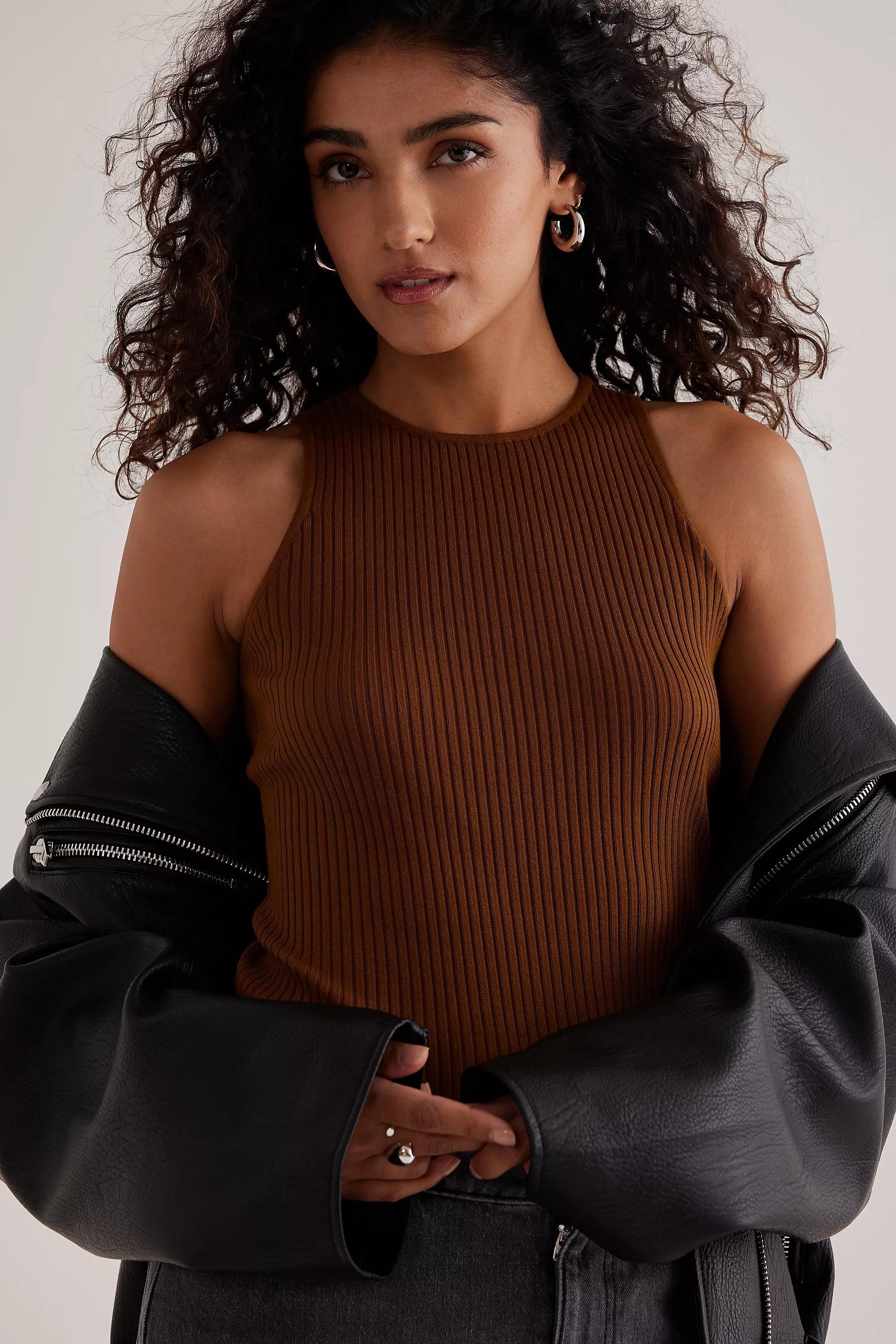 Sleeveless Rib Knit Vest Top, Bronze, A501_0027, large image number 3
