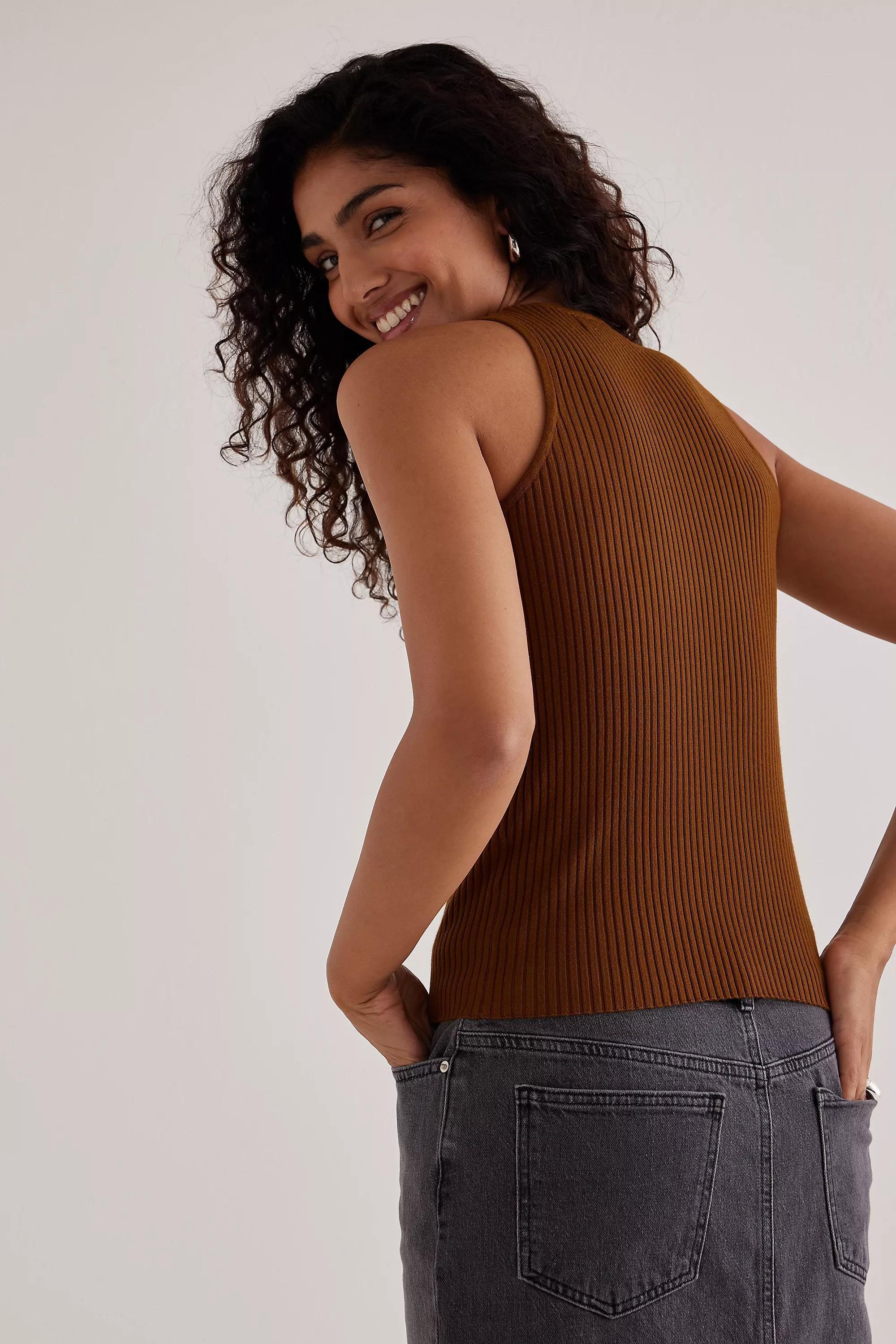 Sleeveless Rib Knit Vest Top, Bronze, A501_0027, large image number 5