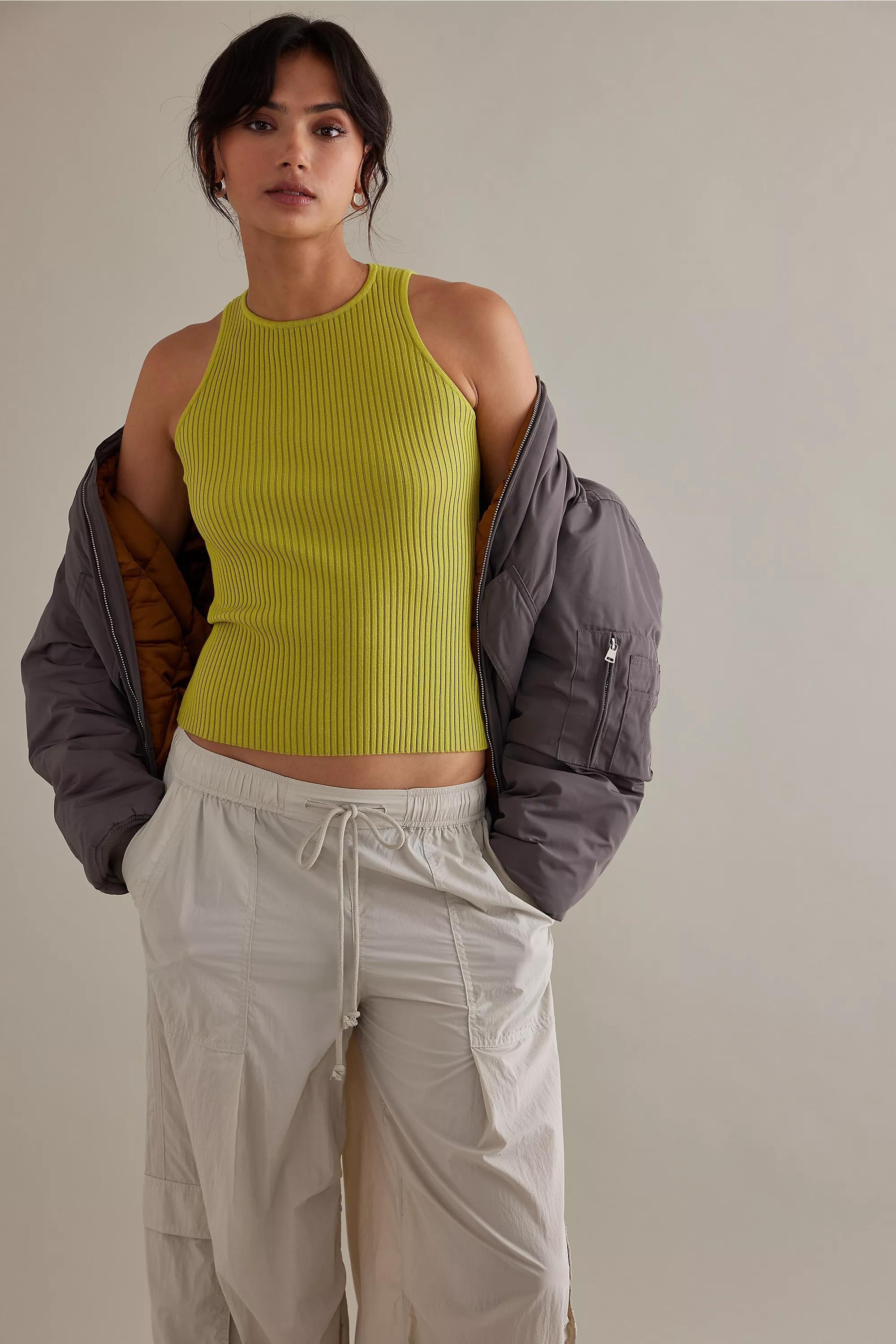 Sleeveless Rib Knit Vest Top, Green, , large image number 0