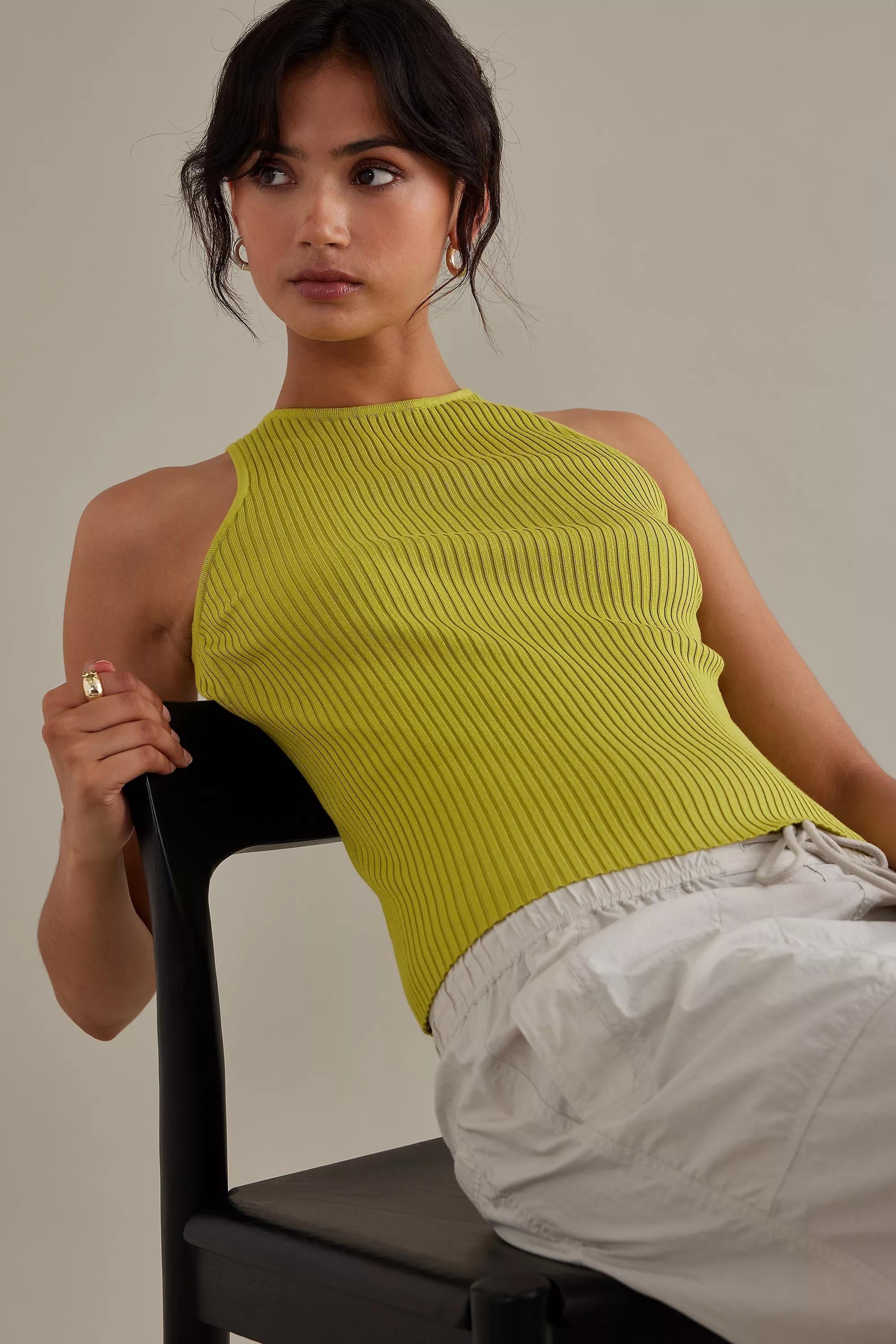 Sleeveless Rib Knit Vest Top, Green, , large image number 3