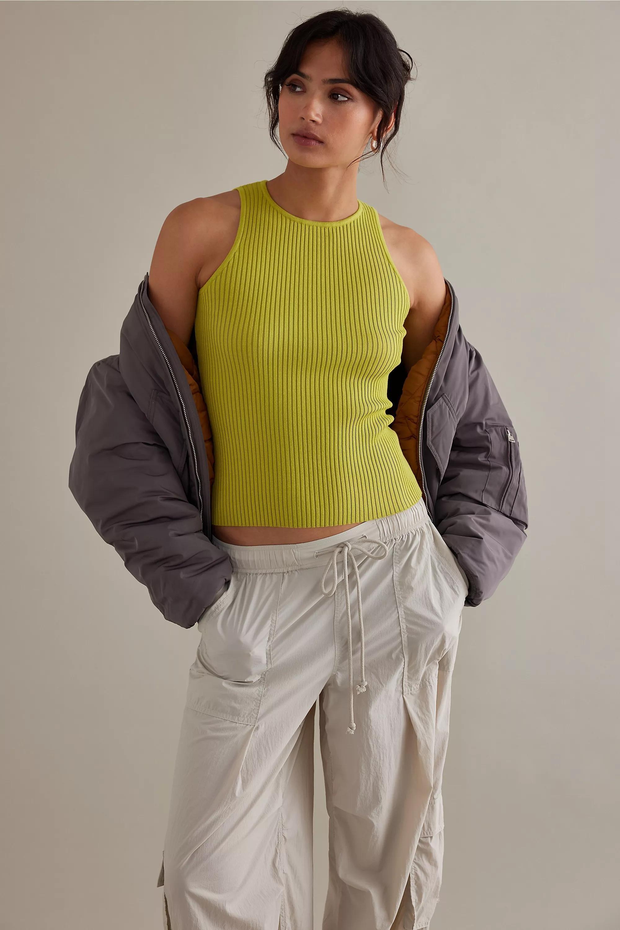 Sleeveless Rib Knit Vest Top, Green, , large image number 4
