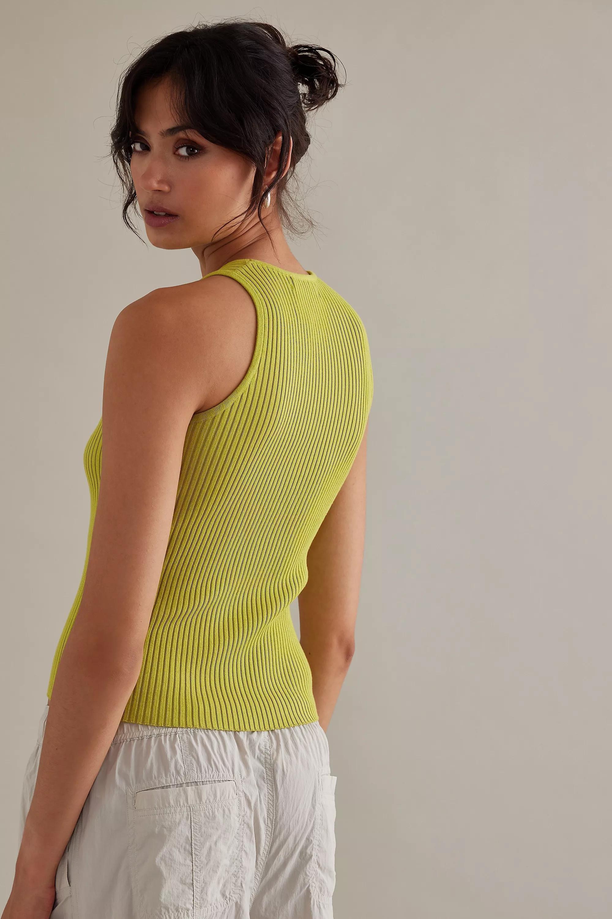 Sleeveless Rib Knit Vest Top, Green, , large image number 5