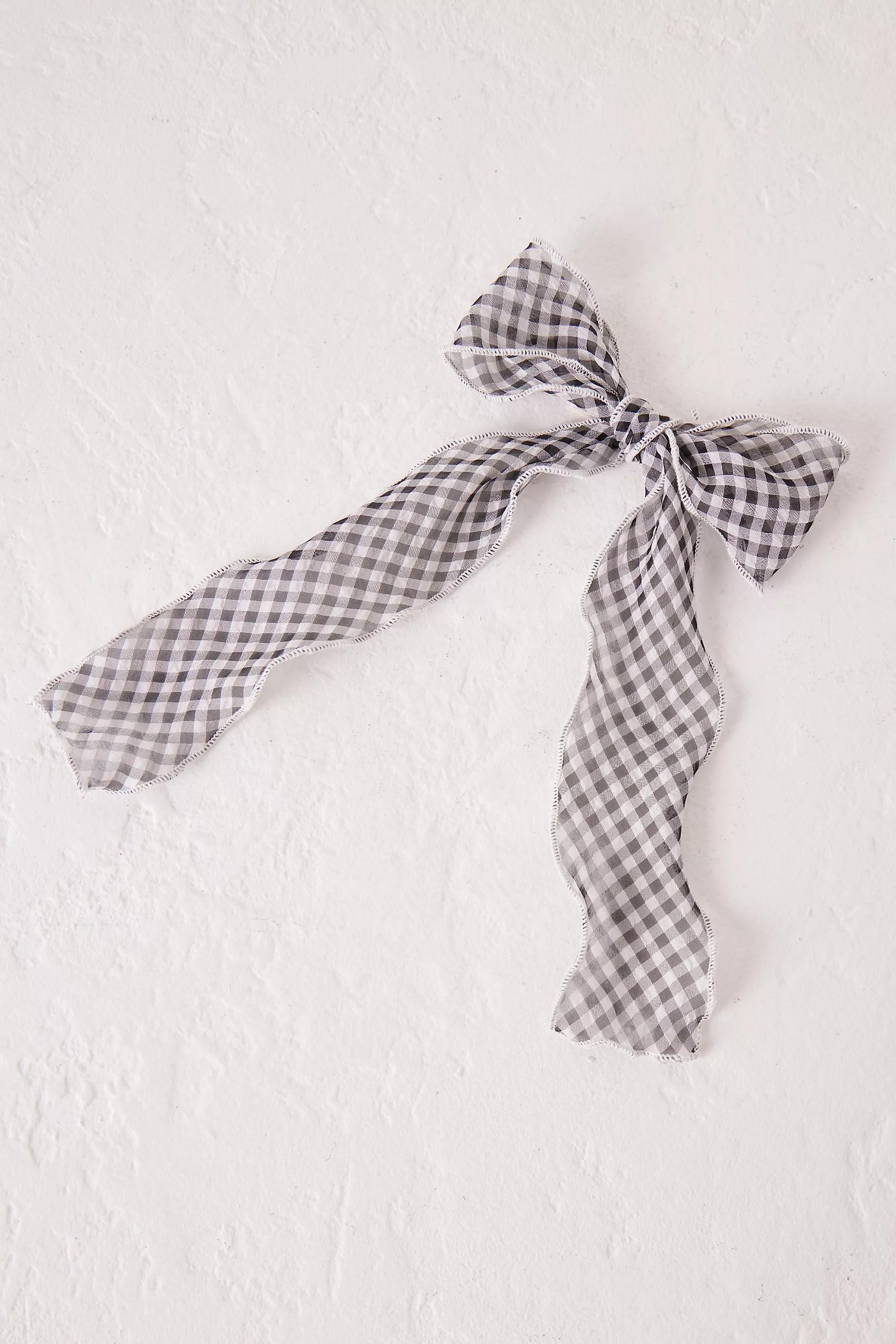 & White Mesh Gingham Bow Hair Clip, Black, A501_0018, large image number 1