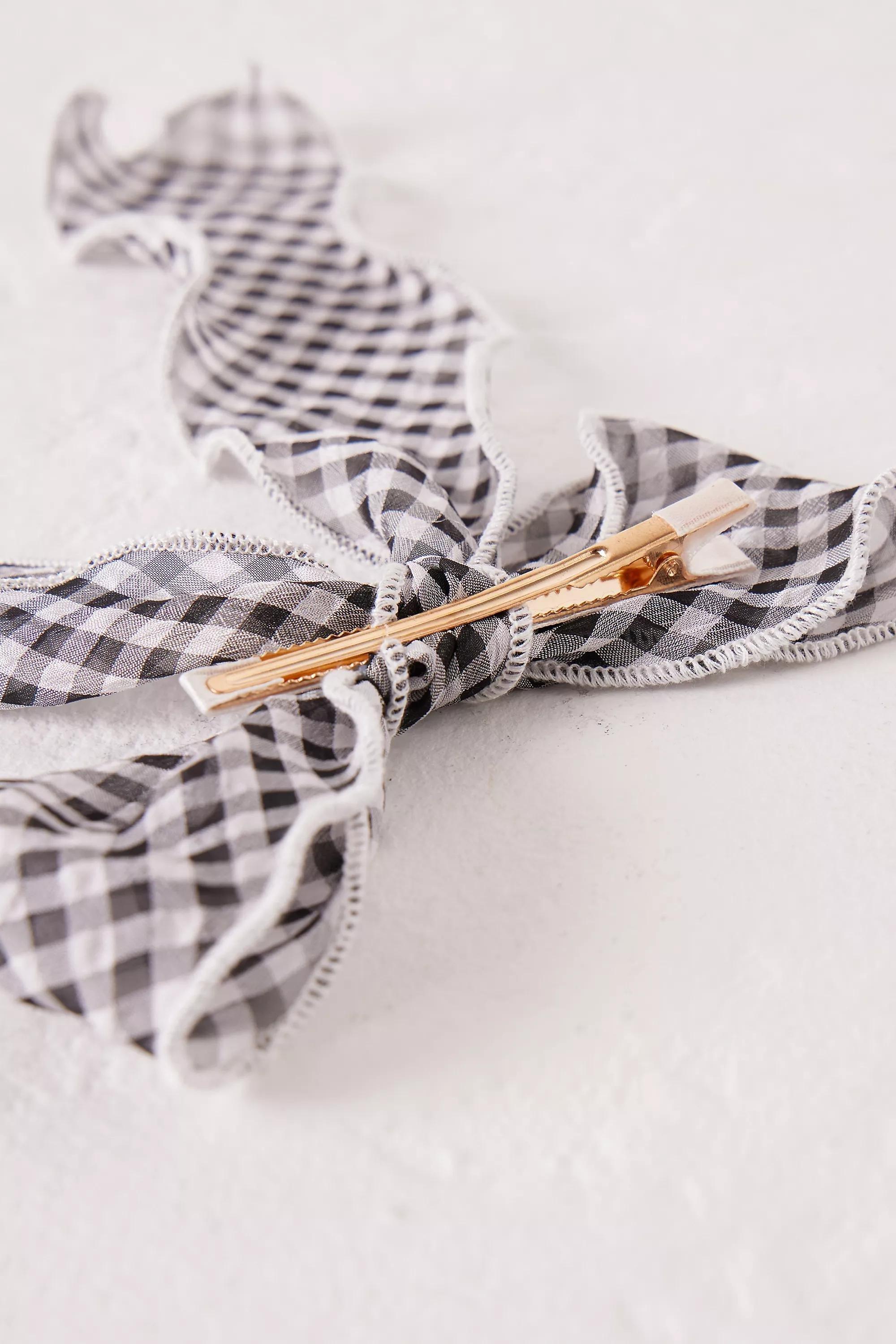 & White Mesh Gingham Bow Hair Clip, Black, A501_0018, large image number 3