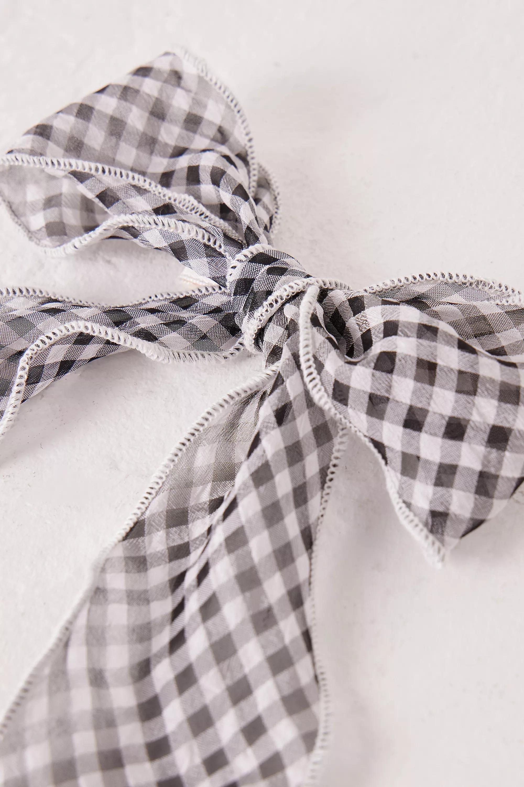 & White Mesh Gingham Bow Hair Clip, Black, A501_0018, large image number 4